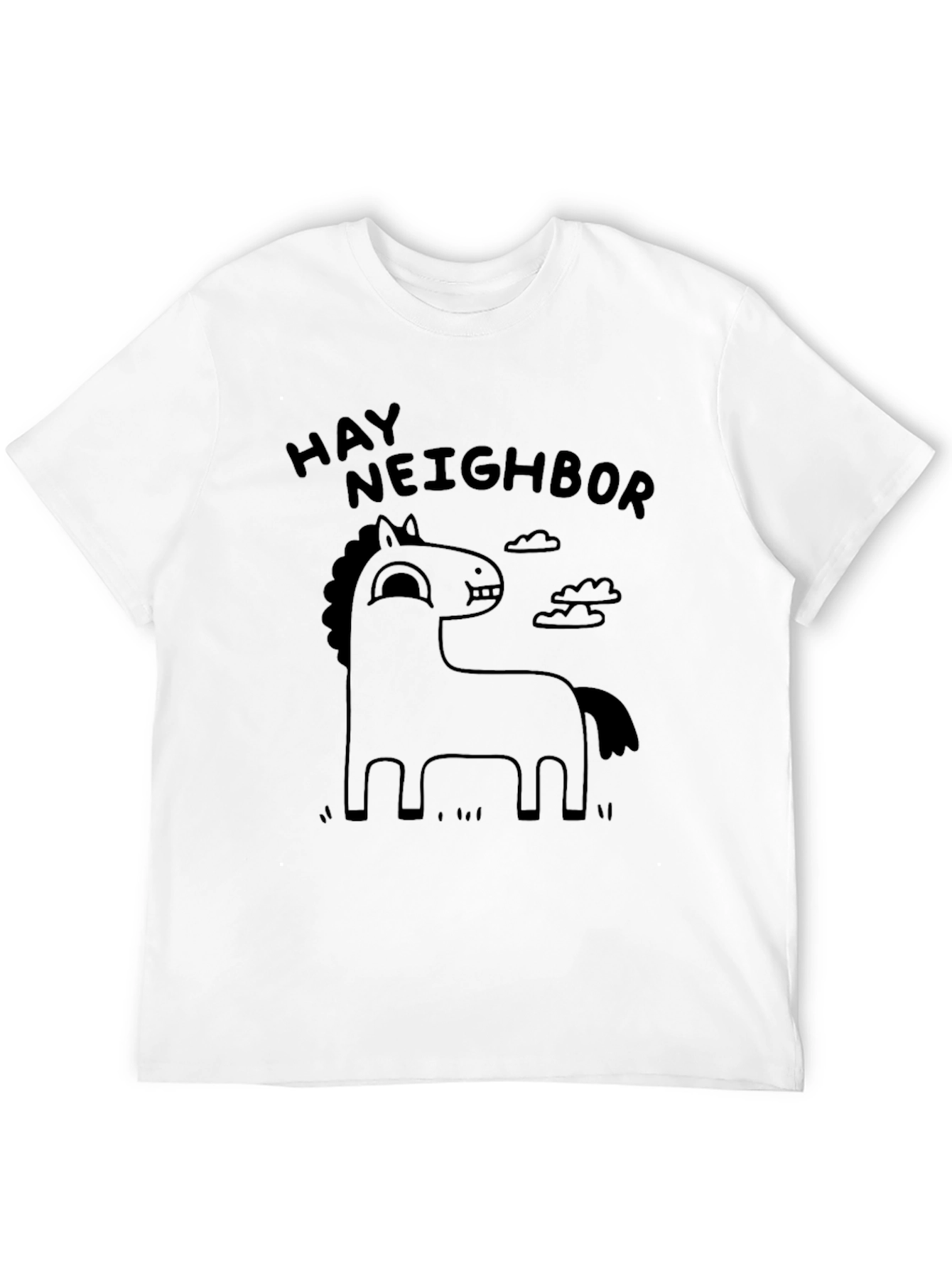 Hay Neighbor Horse Cartoon Black T-Shirt