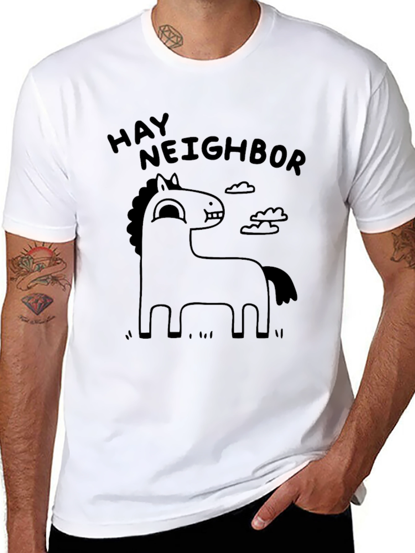 Hay Neighbor Horse Cartoon Black T-Shirt