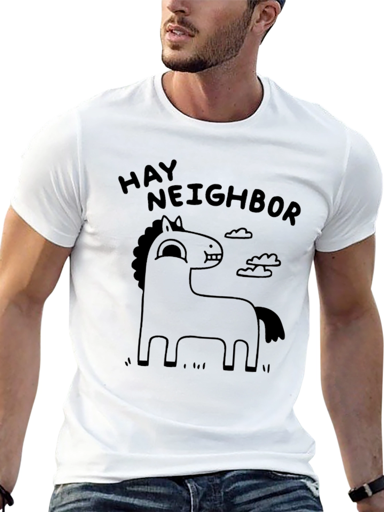Hay Neighbor Horse Cartoon Black T-Shirt