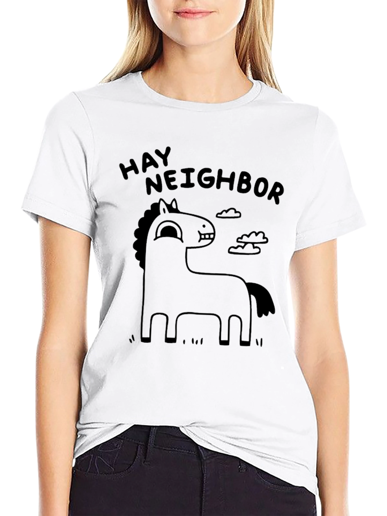 Hay Neighbor Horse Cartoon Black T-Shirt