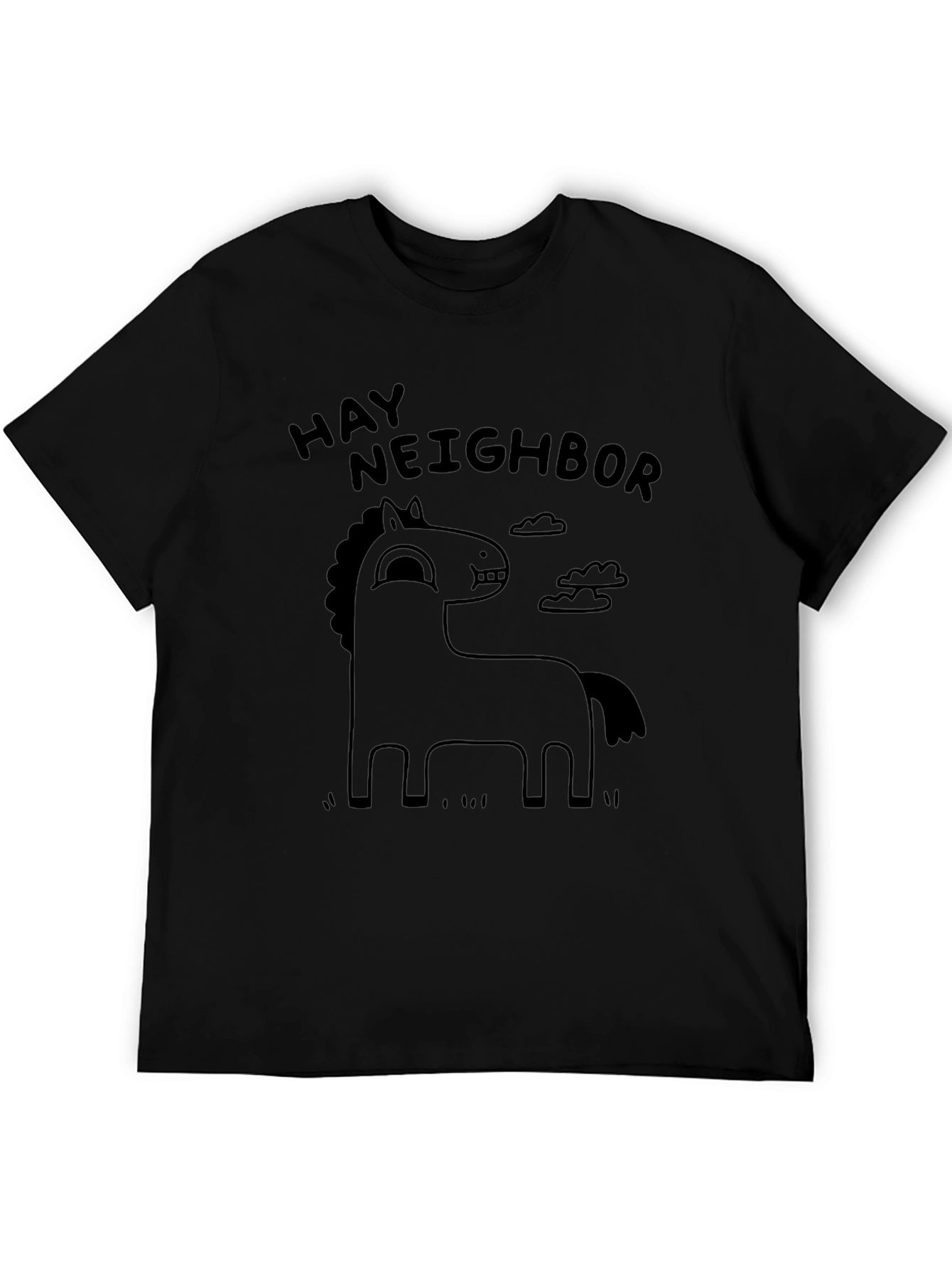 Hay Neighbor Horse Cartoon Black T-Shirt