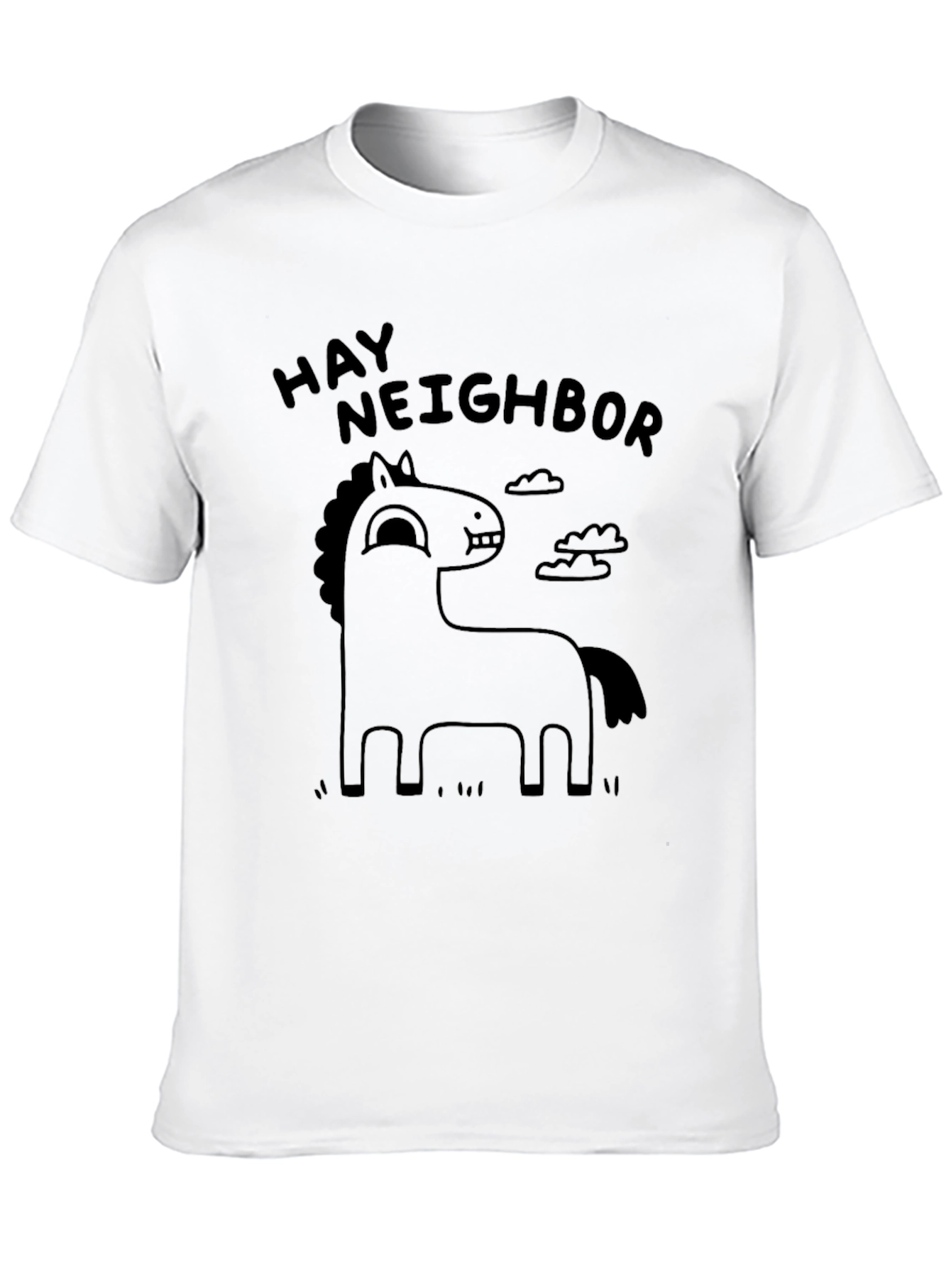 Hay Neighbor Horse Cartoon Black T-Shirt