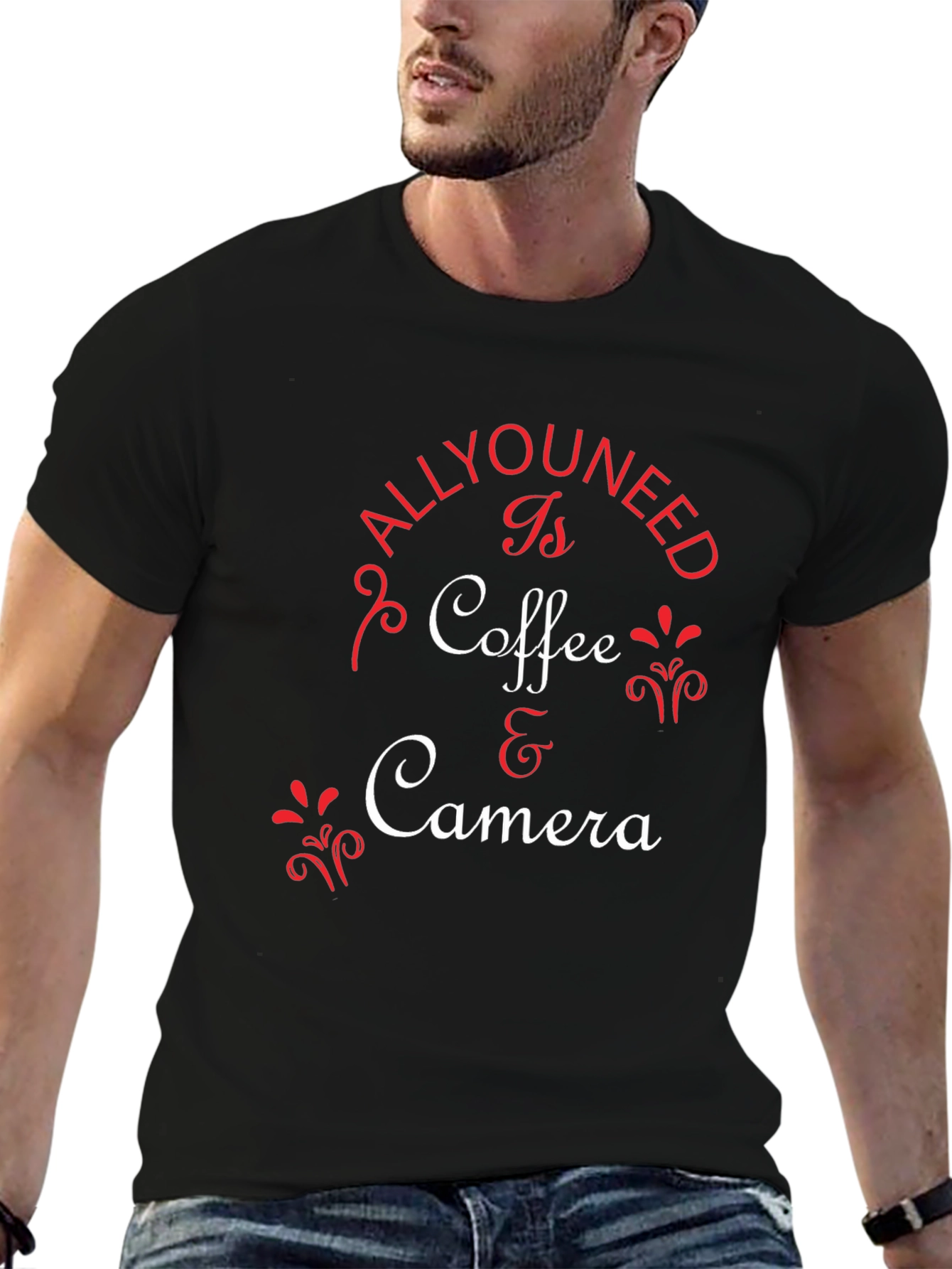 Coffee & Camera T-Shirt - Black Crew Neck