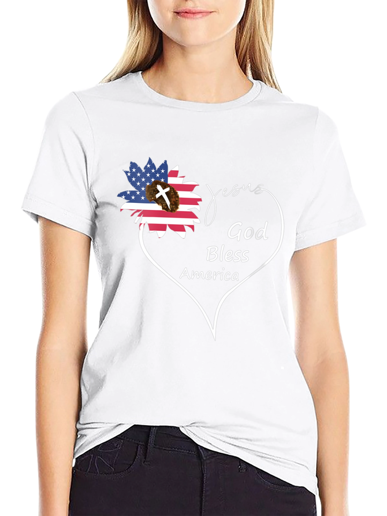 Jesus God Bless America Black Graphic T-Shirt