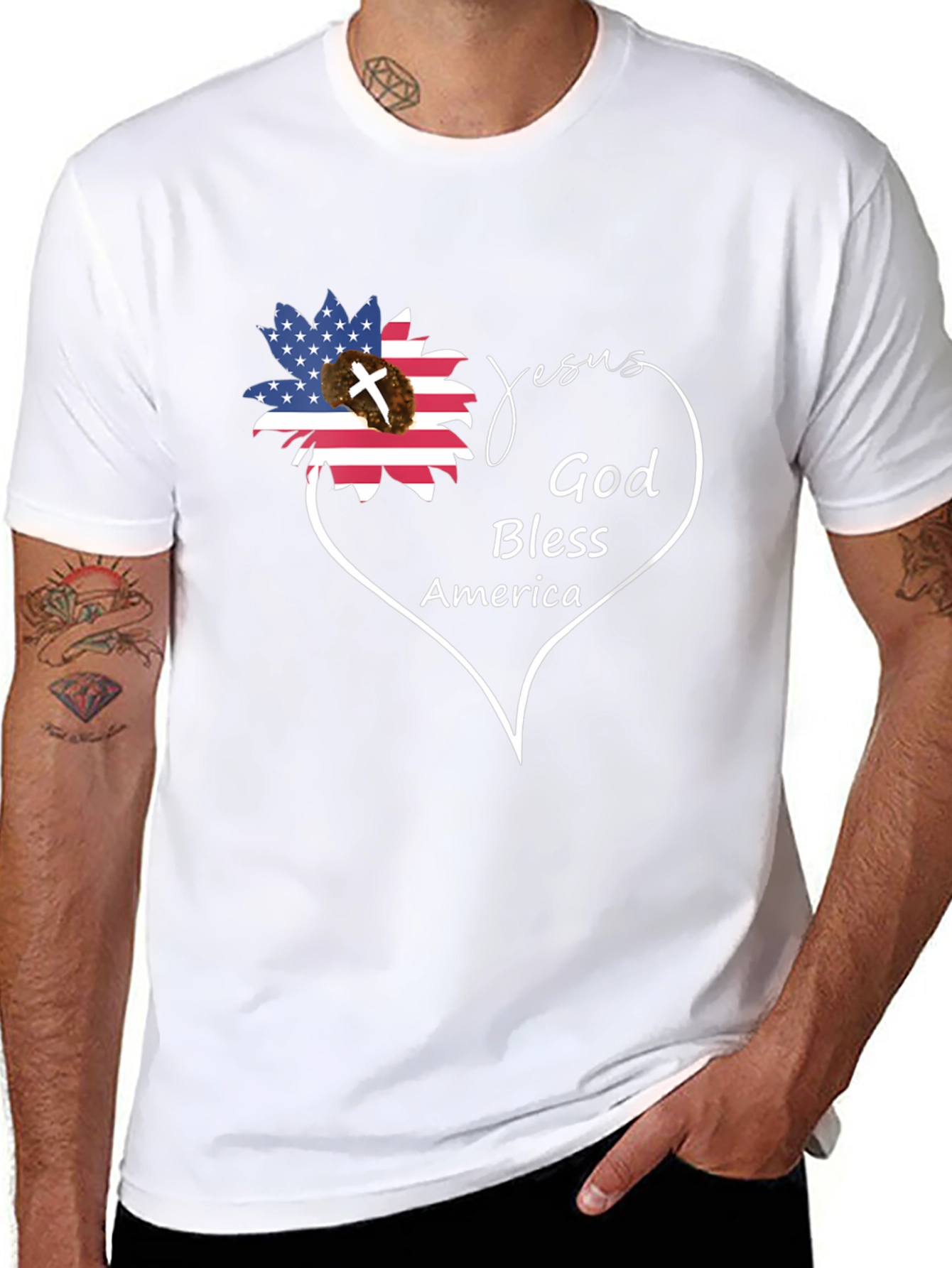 Jesus God Bless America Black Graphic T-Shirt