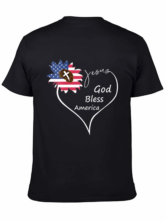 Jesus God Bless America Black Graphic T-Shirt
