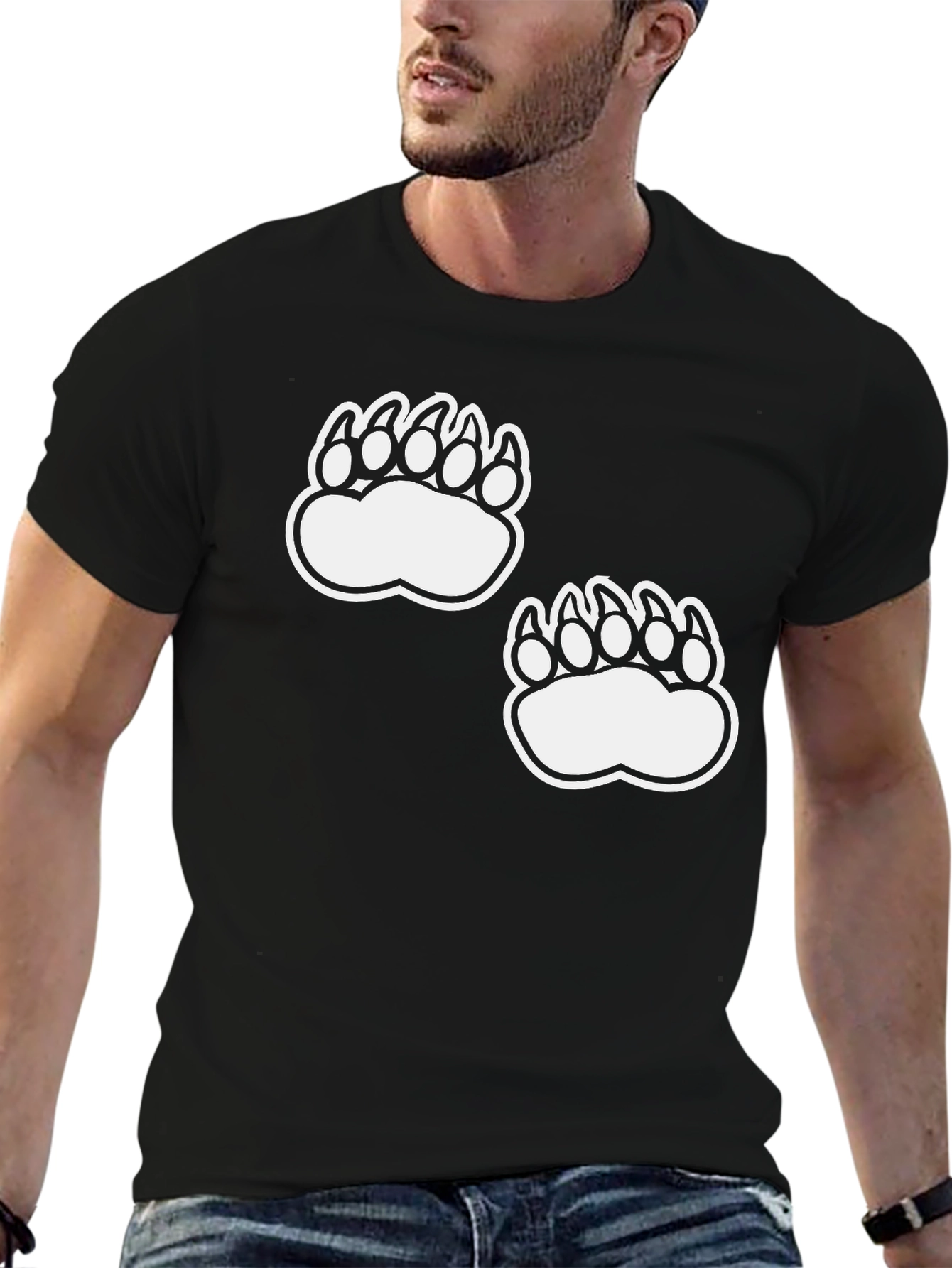 Bear Claw Print Tee - Casual Black T-Shirt