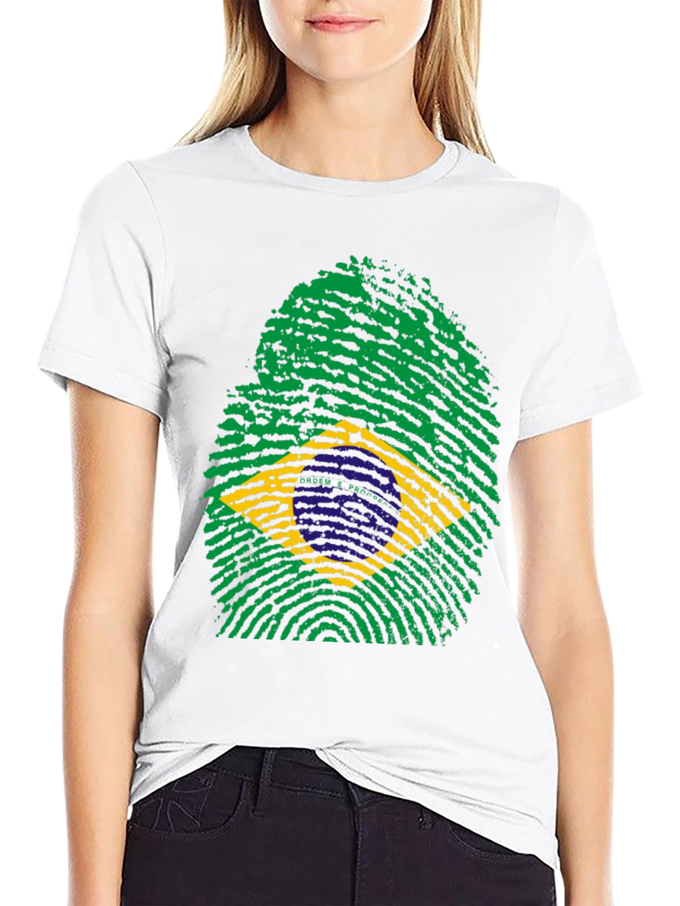 Brazil Flag Fingerprint T-Shirt - Black