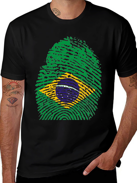Brazil Flag Fingerprint T-Shirt - Black