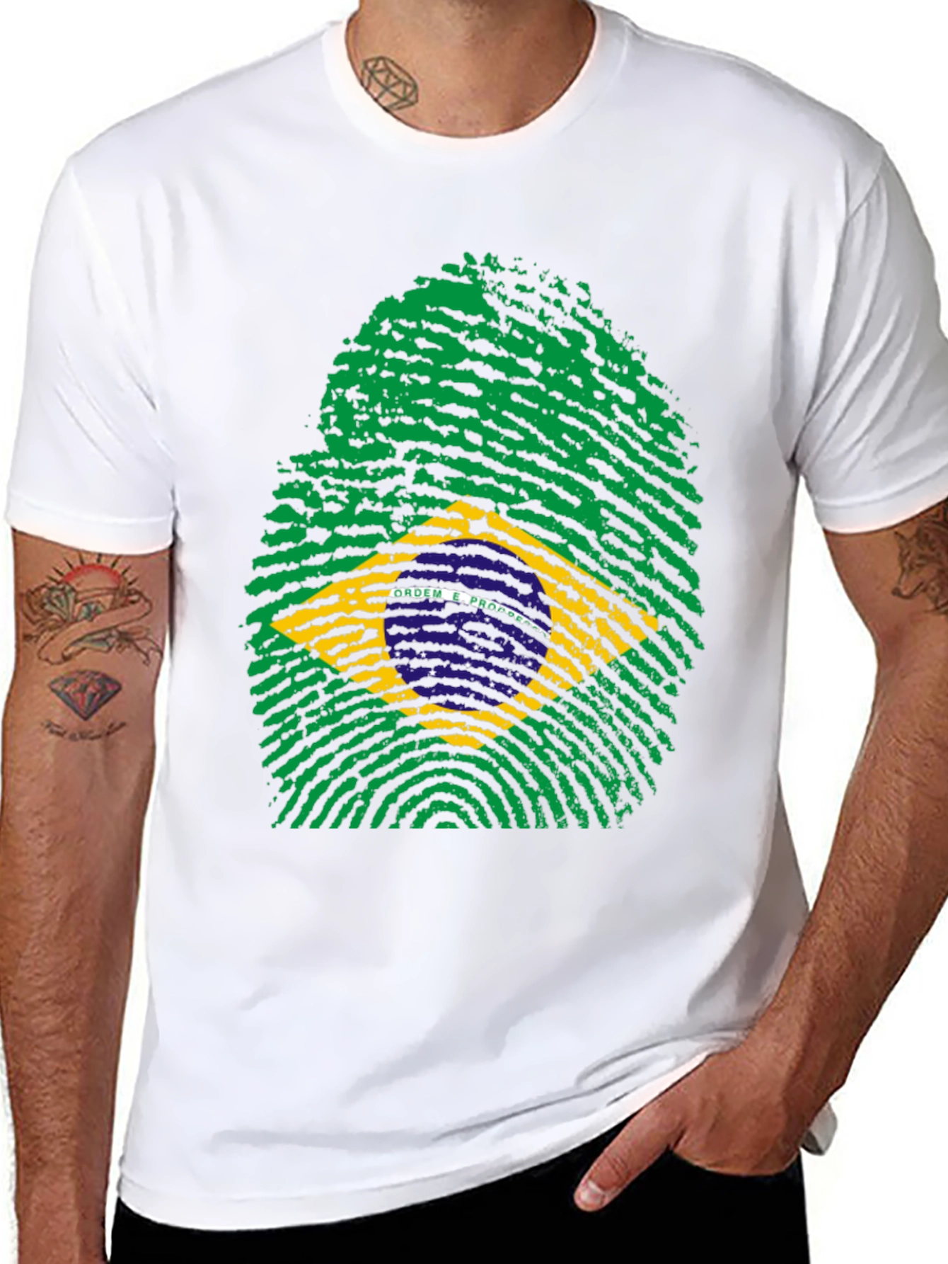 Brazil Flag Fingerprint T-Shirt - Black