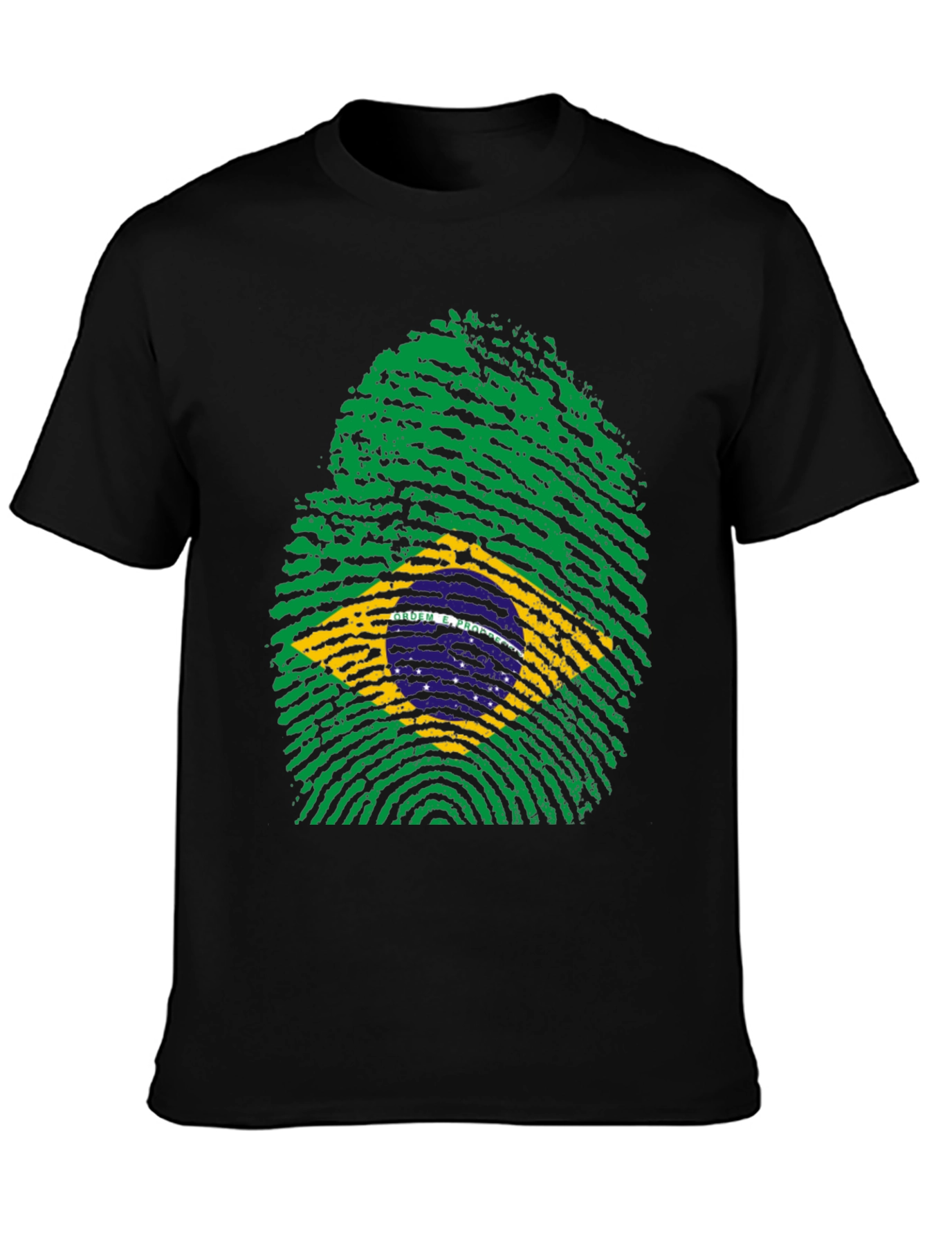 Brazil Flag Fingerprint T-Shirt - Black