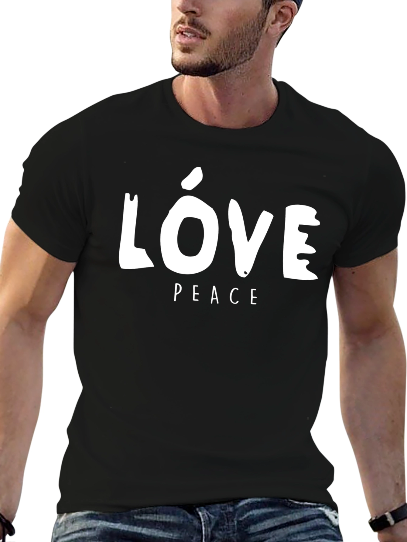 Love & Peace Graphic Print Black T-Shirt