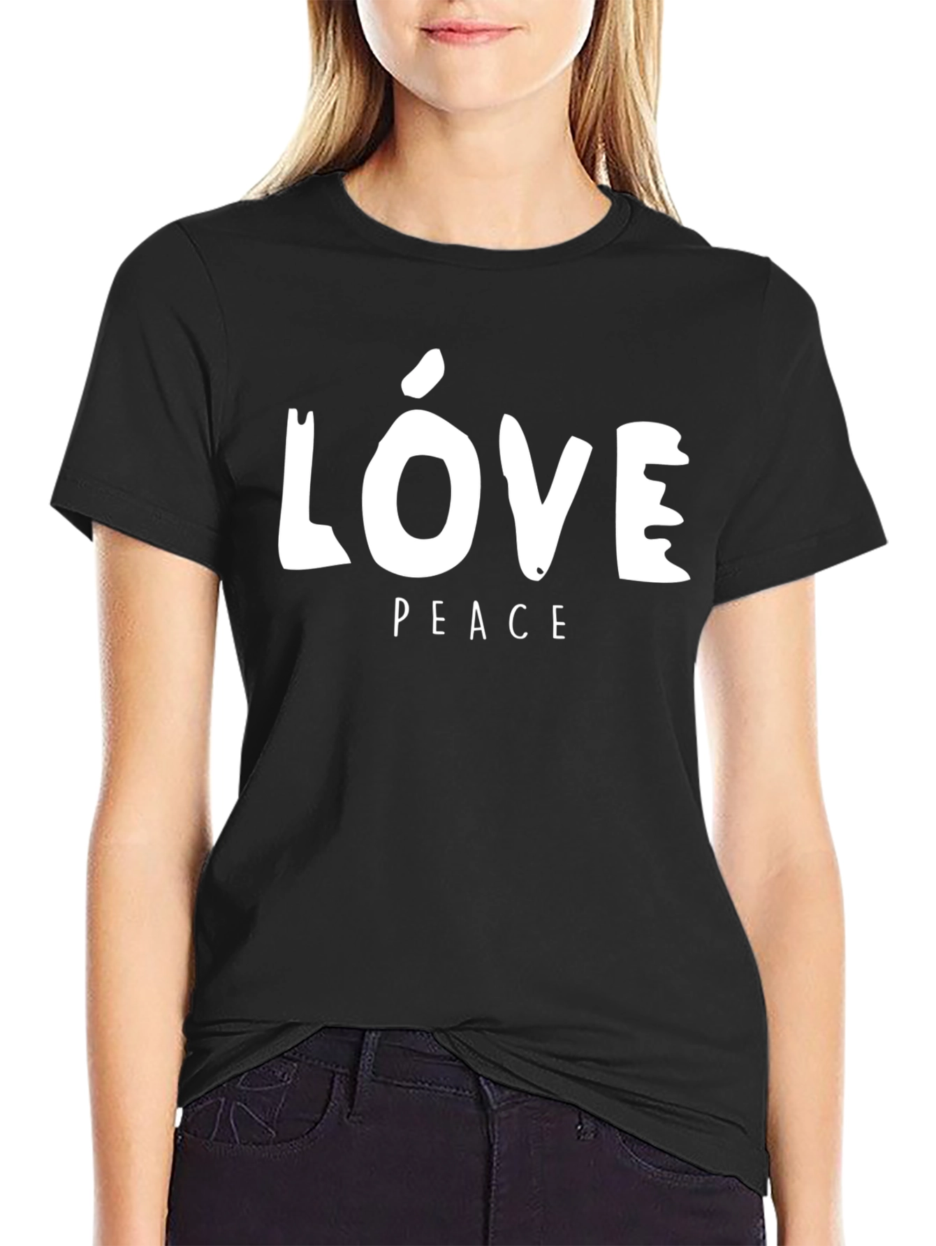 Love & Peace Graphic Print Black T-Shirt