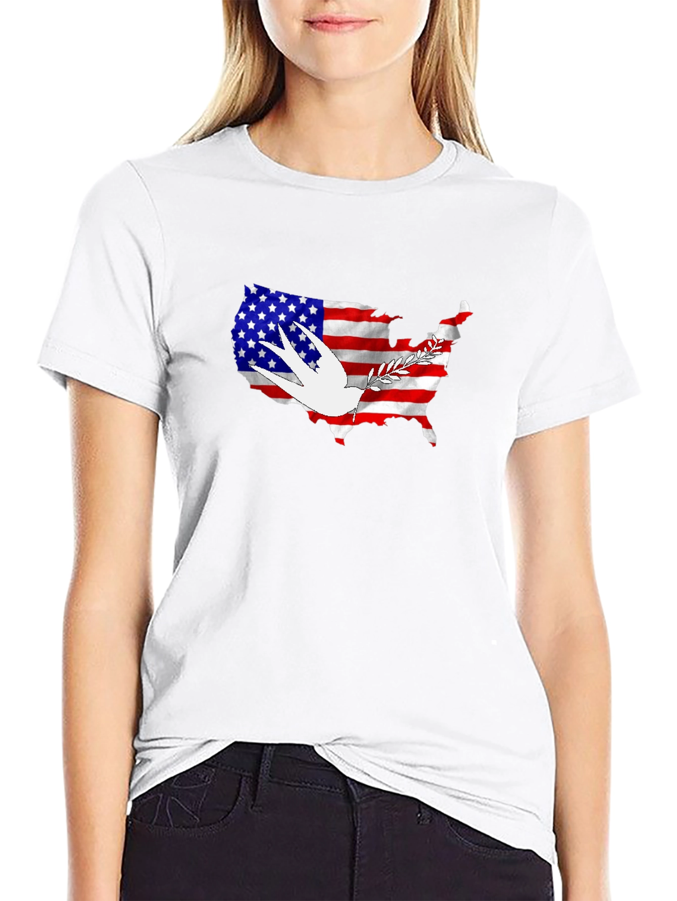 USA Flag Dove Peace Graphic T-Shirt