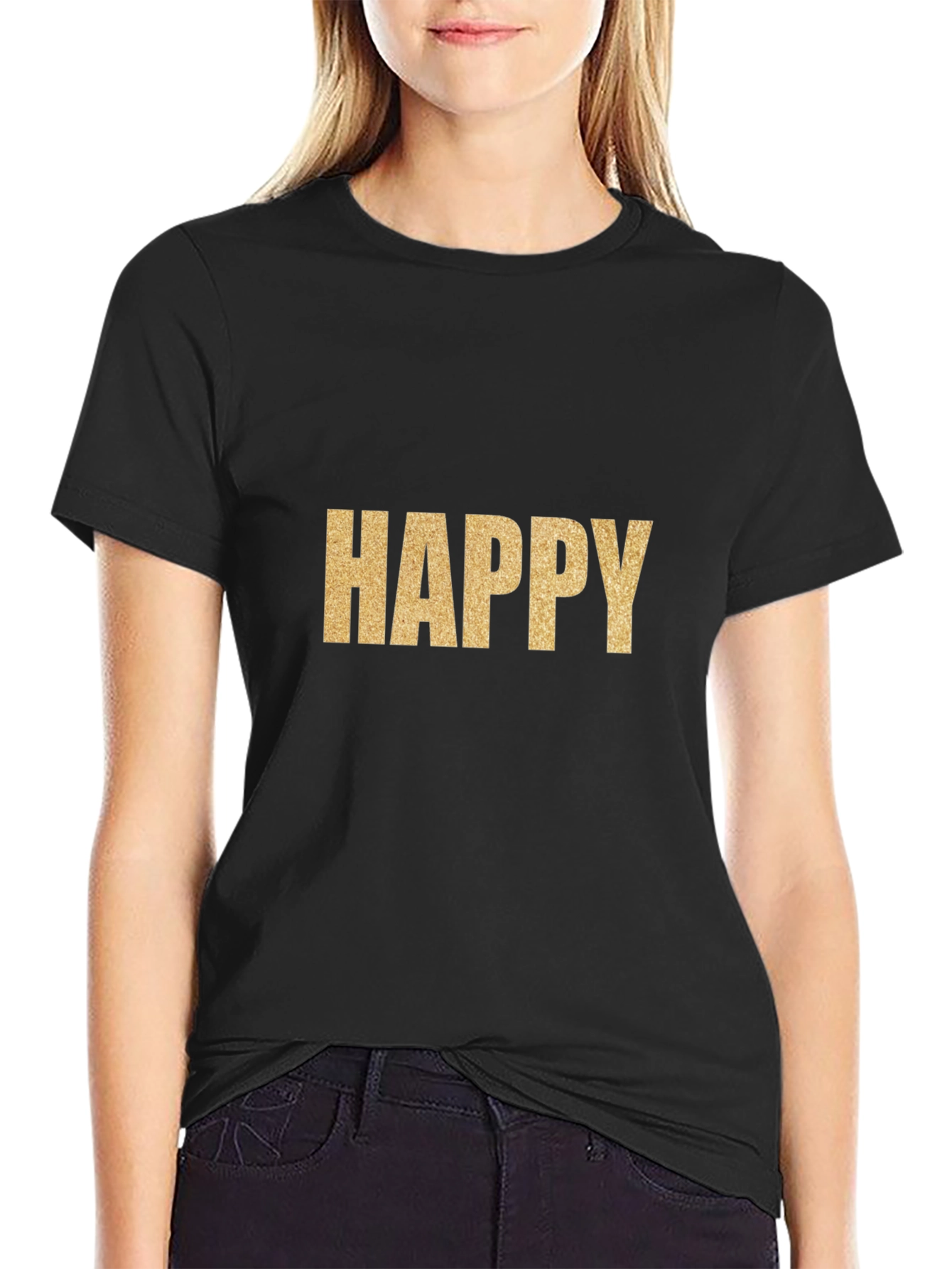 Happy Gold Graphic T-Shirt - Classic Crew Neck Tee