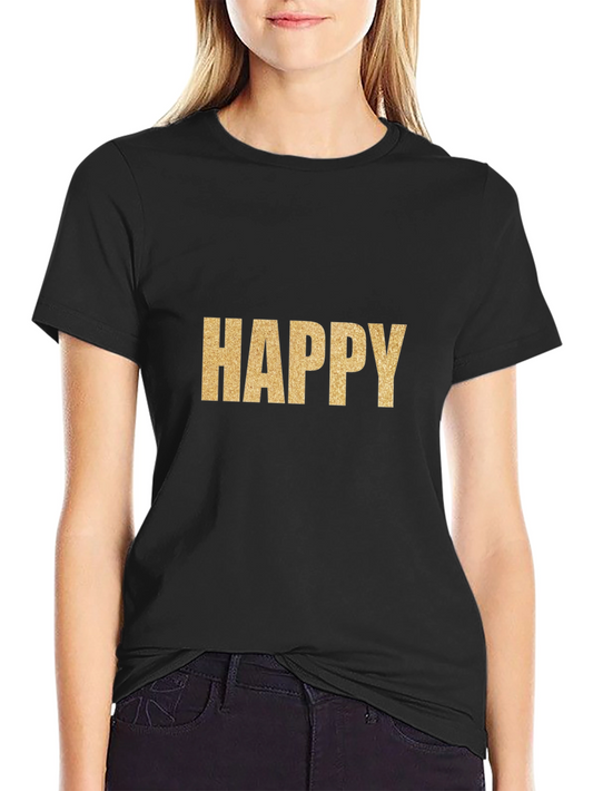 Happy Gold Graphic T-Shirt - Classic Crew Neck Tee