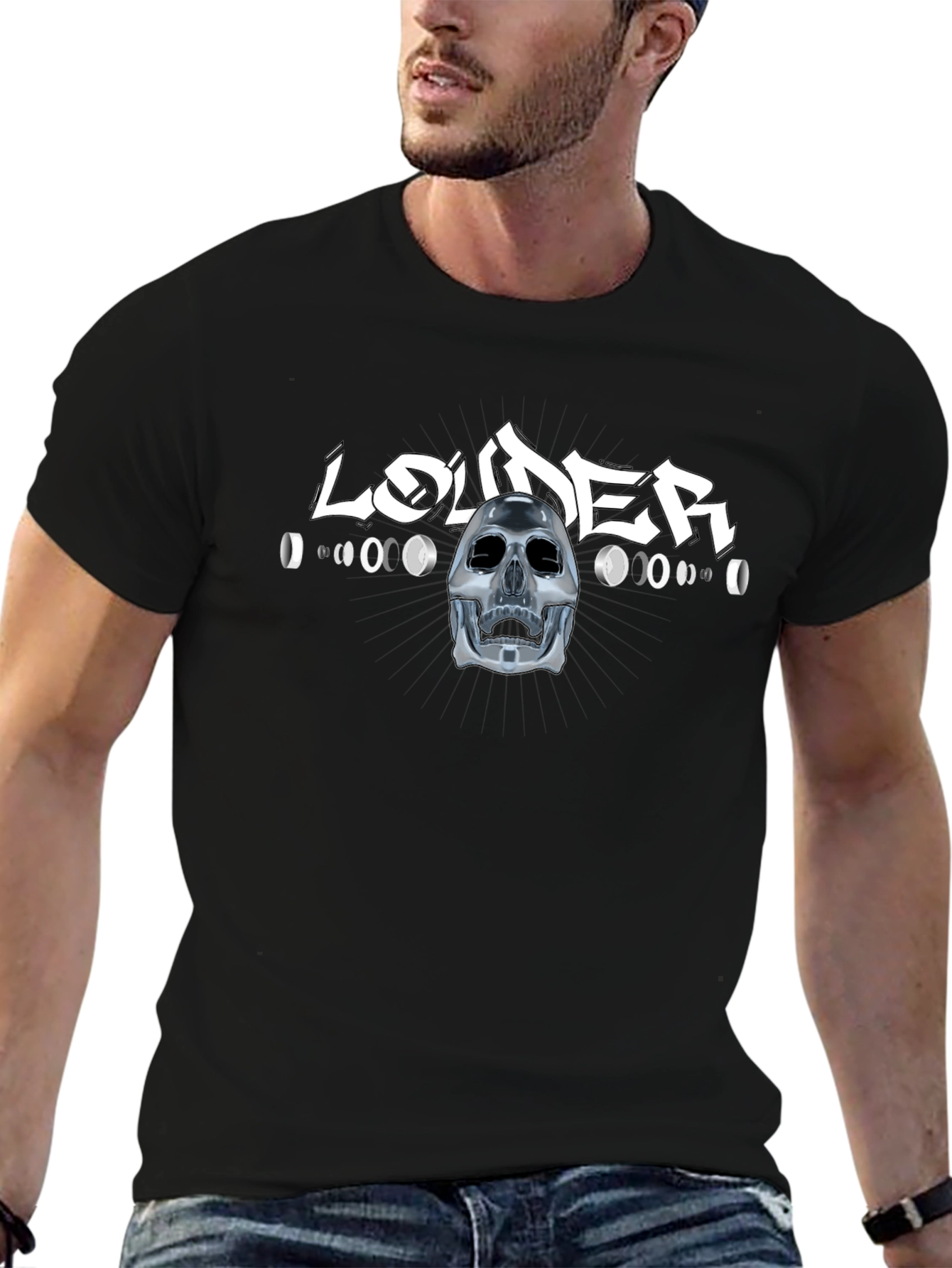 Louder Black T-Shirt with Skull Design