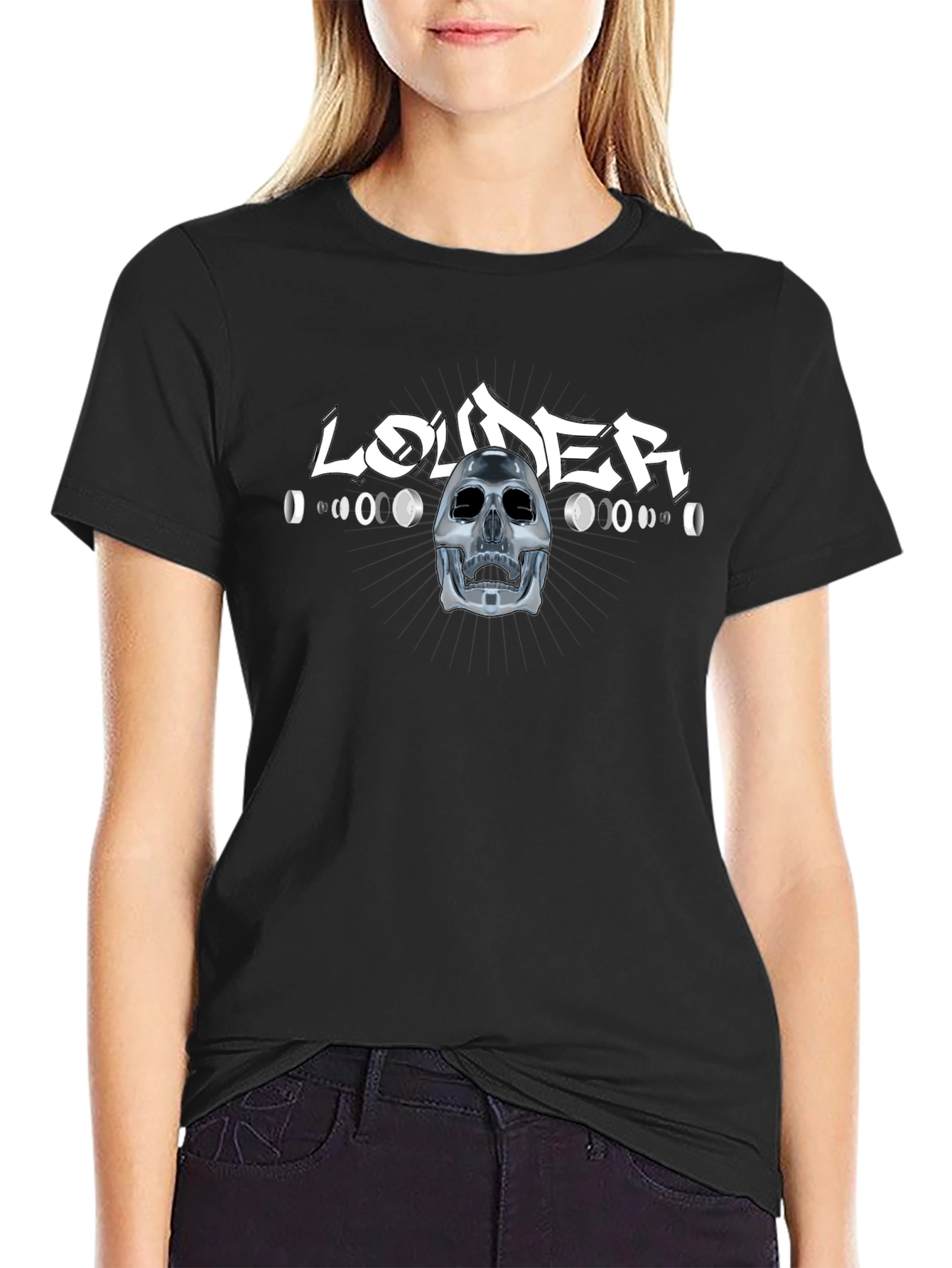 Louder Black T-Shirt with Skull Design