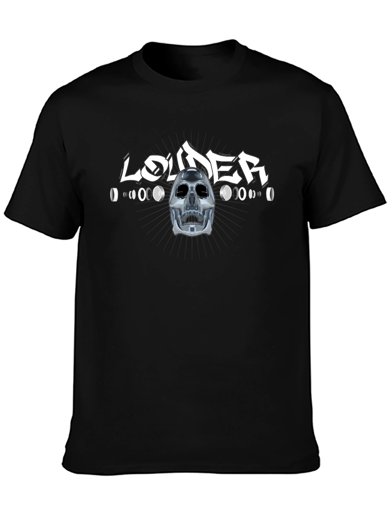 Louder Black T-Shirt with Skull Design