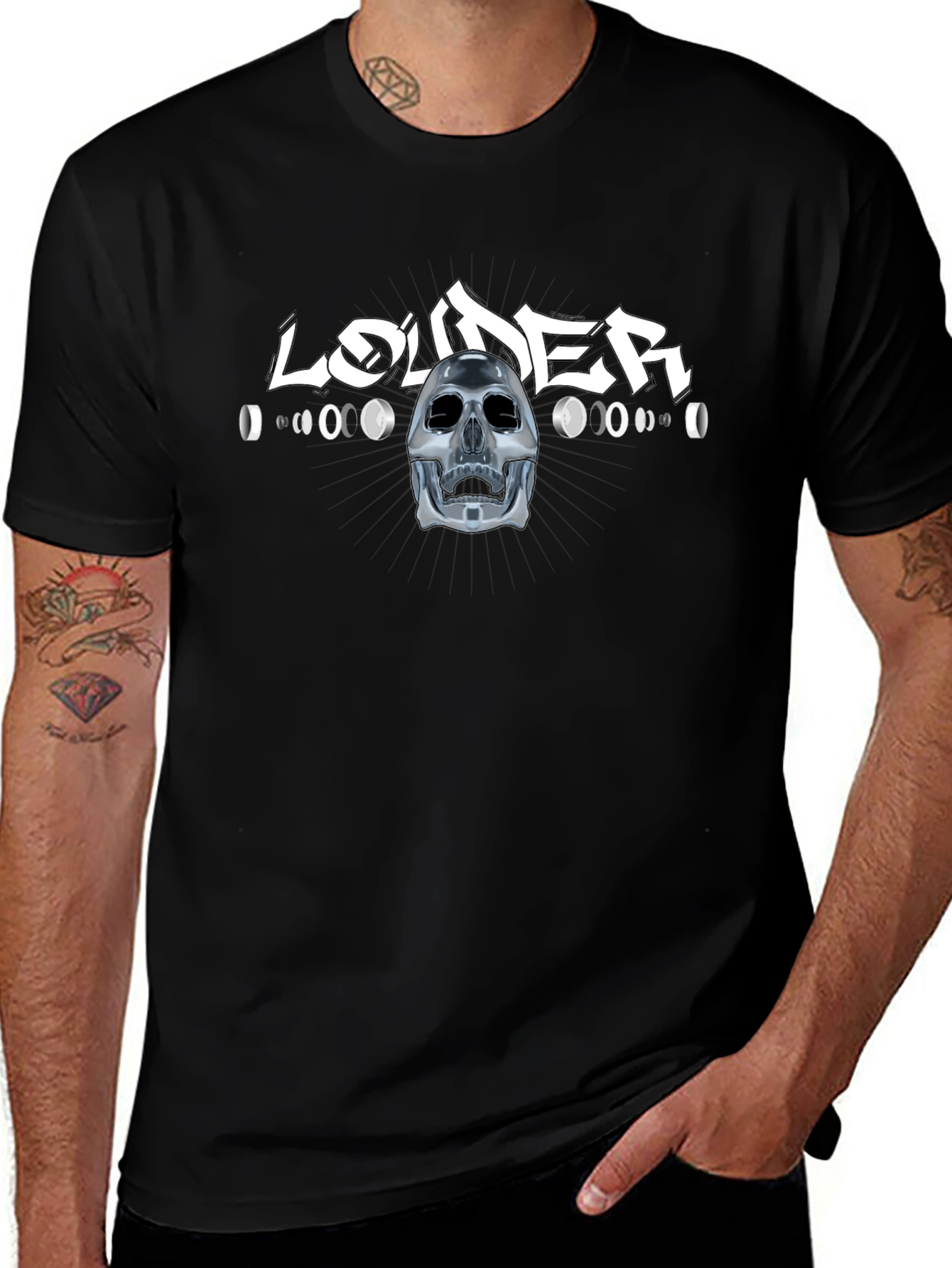 Louder Black T-Shirt with Skull Design