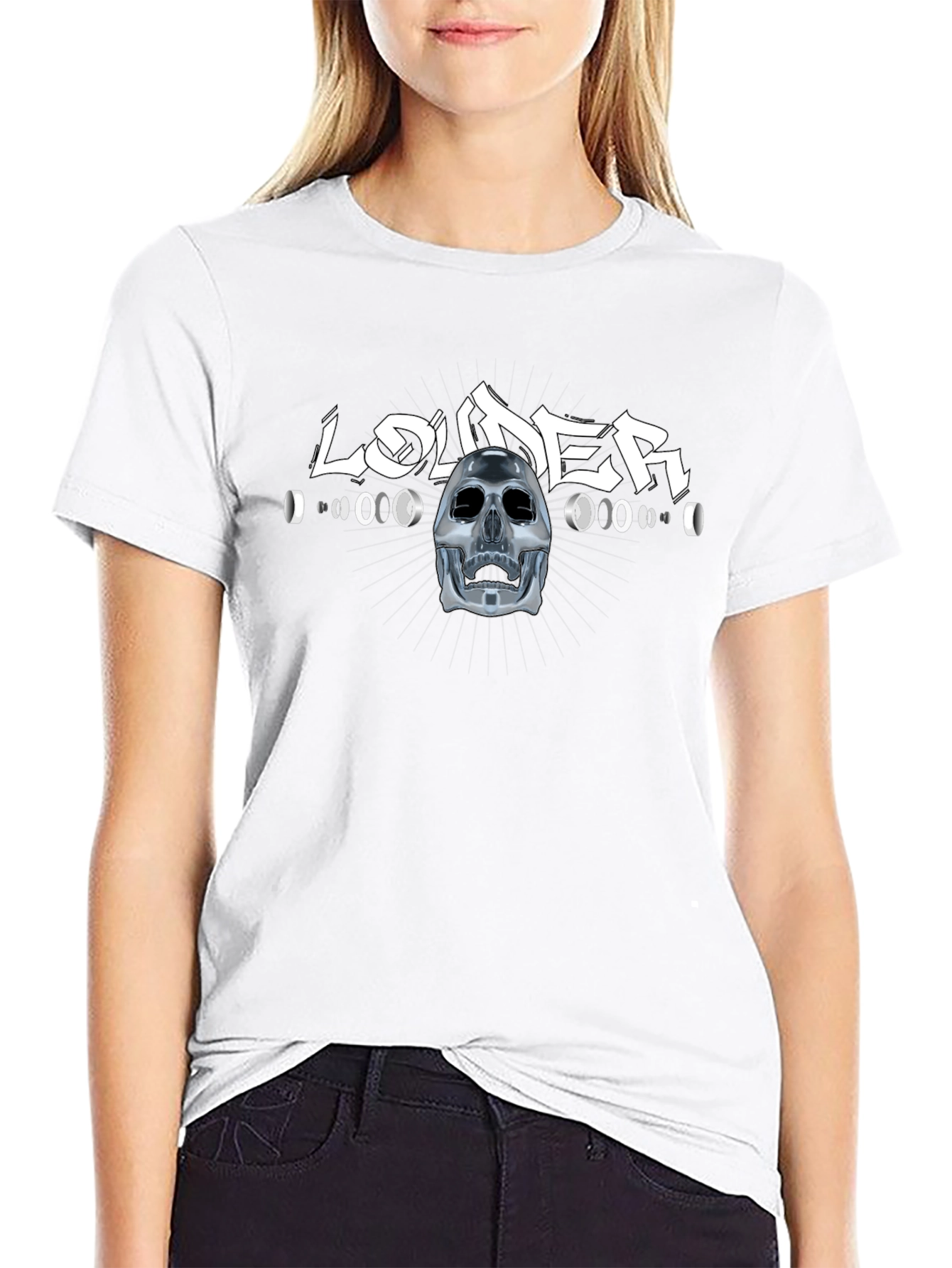 Louder Black T-Shirt with Skull Design
