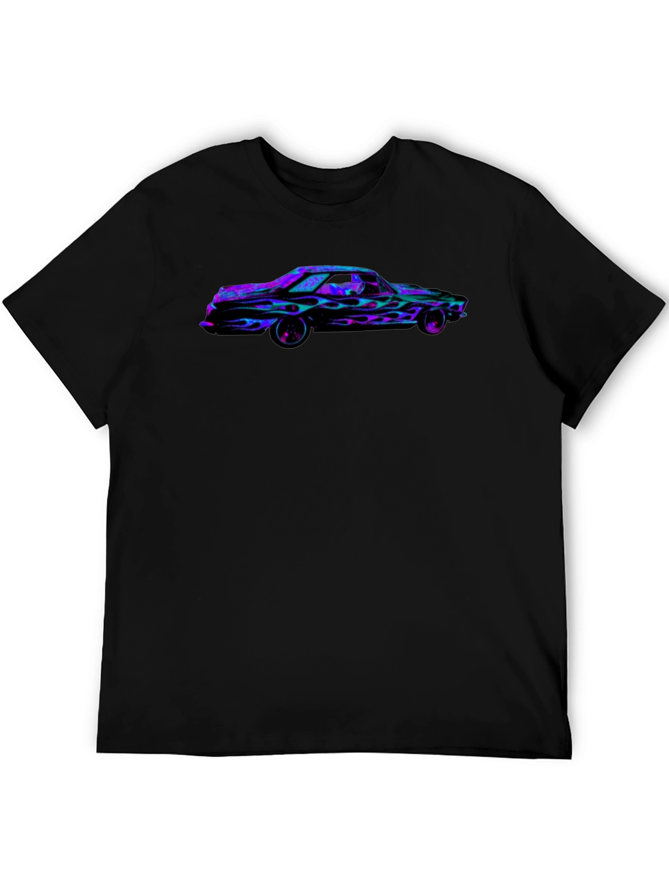 Flaming Car Graphic Tee - Bold Black T-Shirt