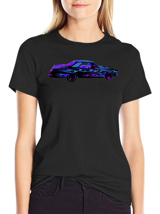 Flaming Car Graphic Tee - Bold Black T-Shirt