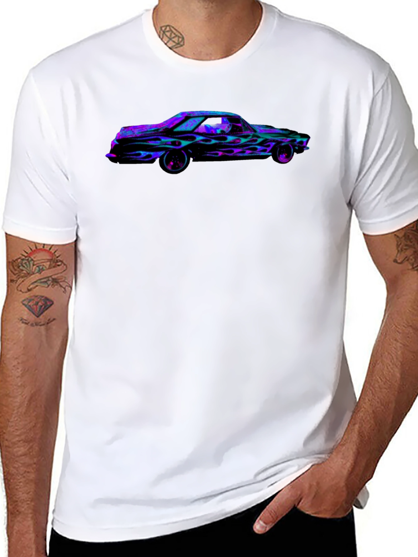 Flaming Car Graphic Tee - Bold Black T-Shirt