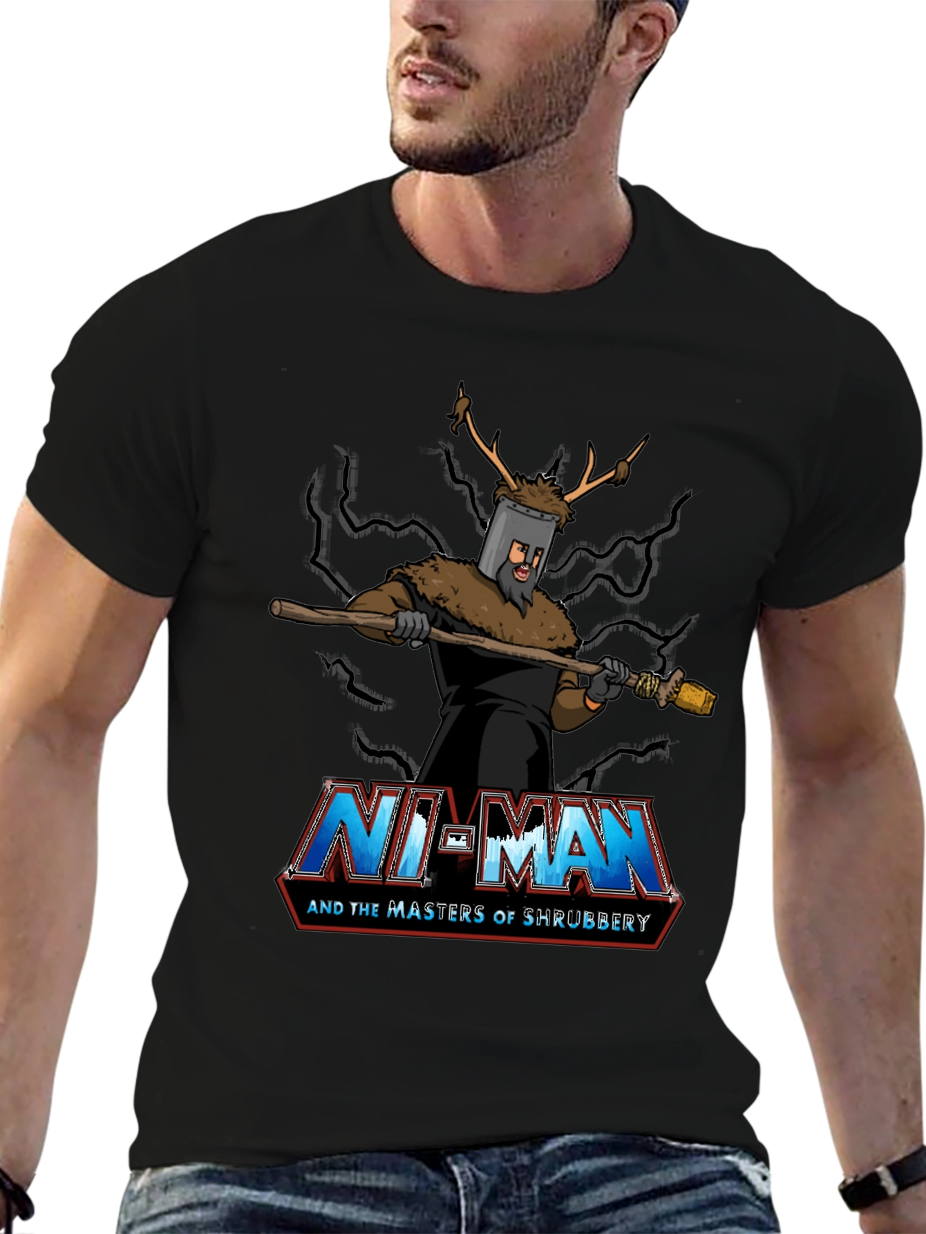 Ni-Man and the Masters of Shrubbery Black T-Shirt
