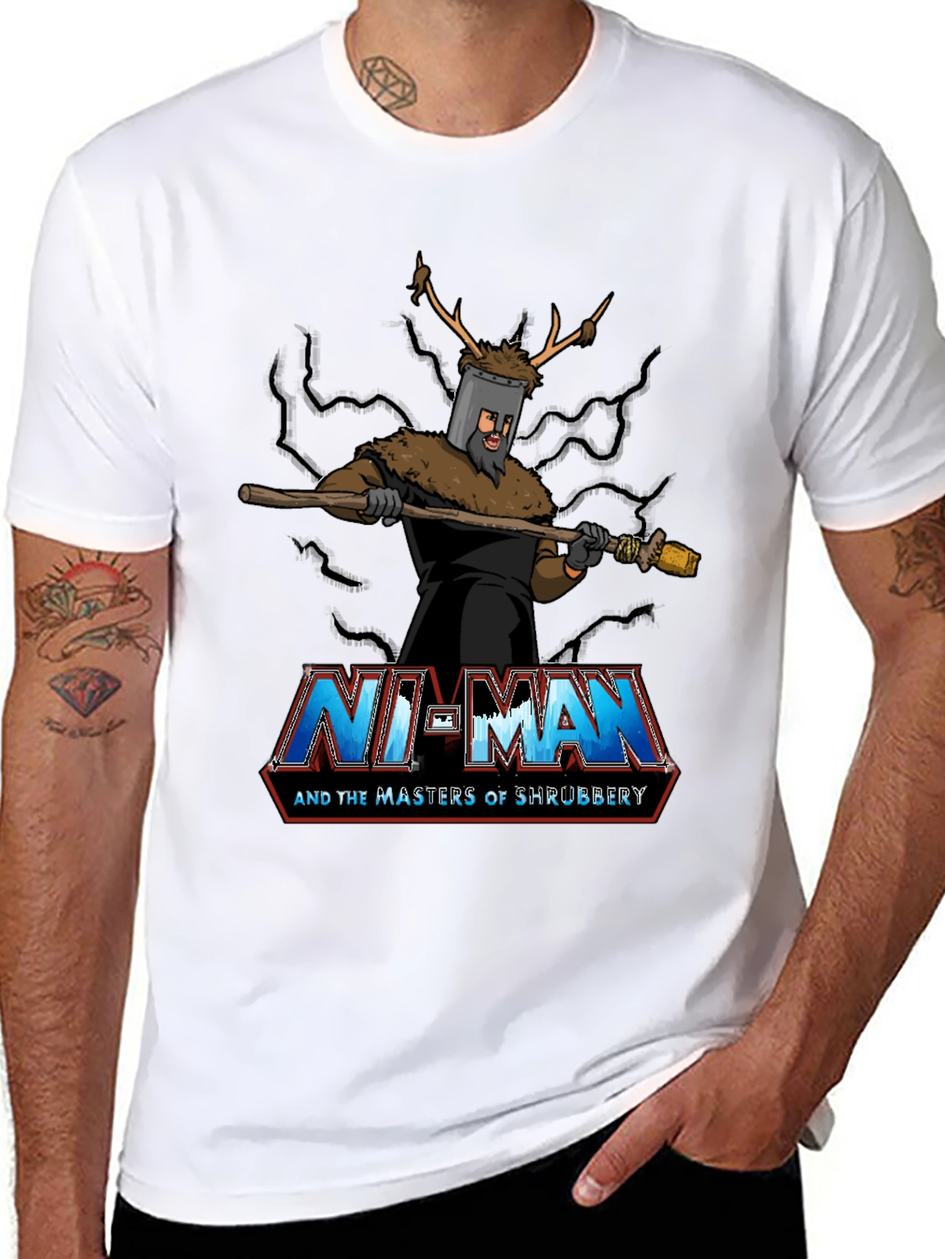 Ni-Man and the Masters of Shrubbery Black T-Shirt
