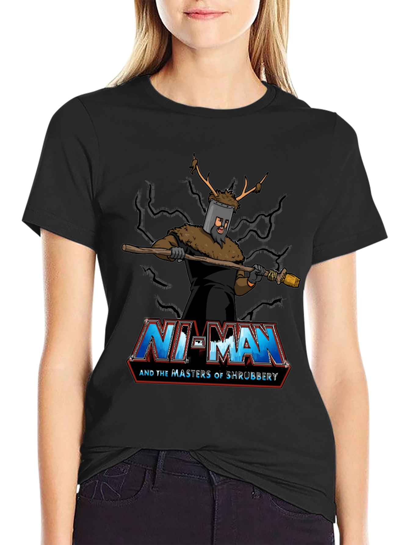 Ni-Man and the Masters of Shrubbery Black T-Shirt