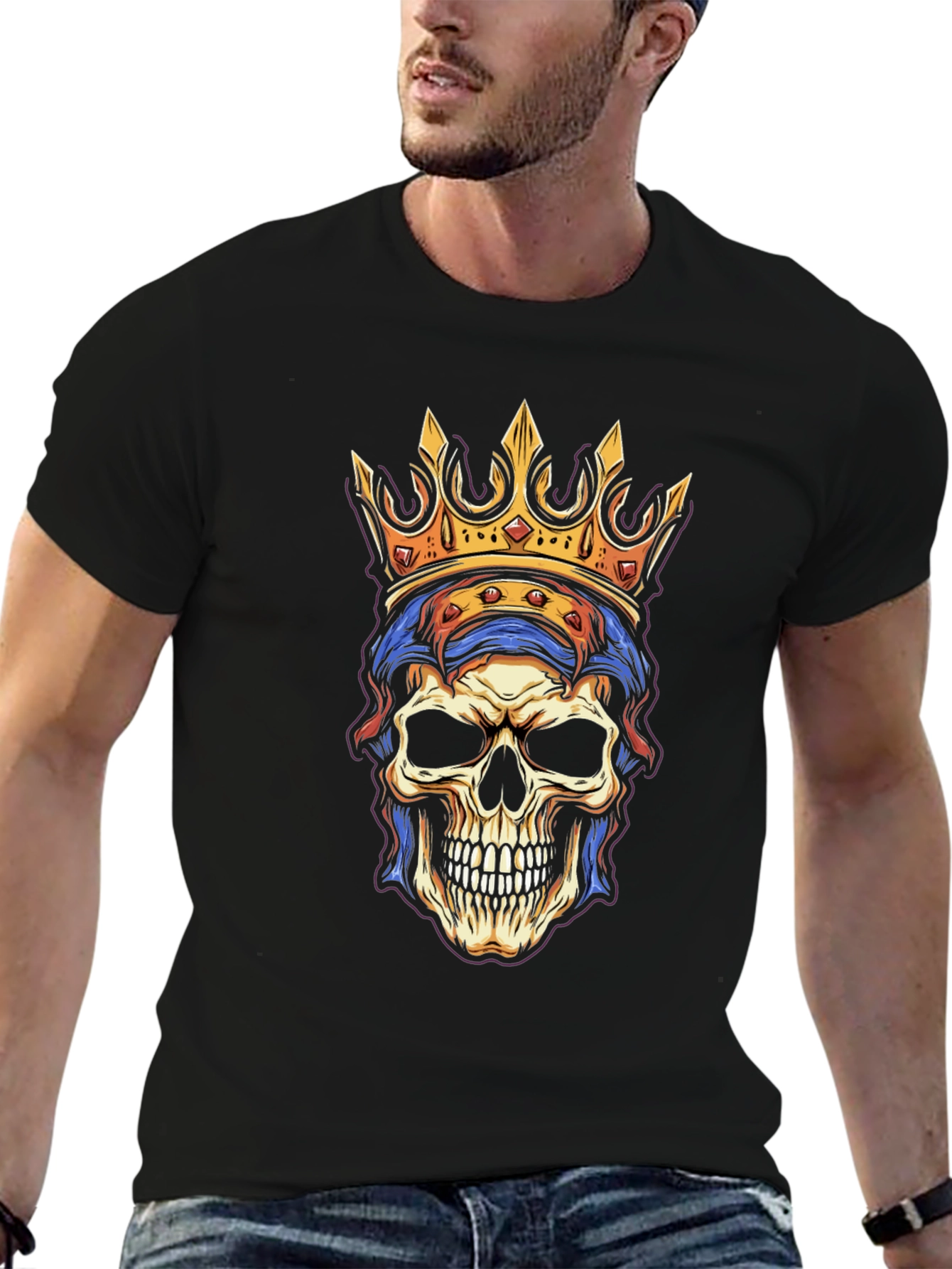 Skull King Graphic Tee - Black Cotton T-Shirt