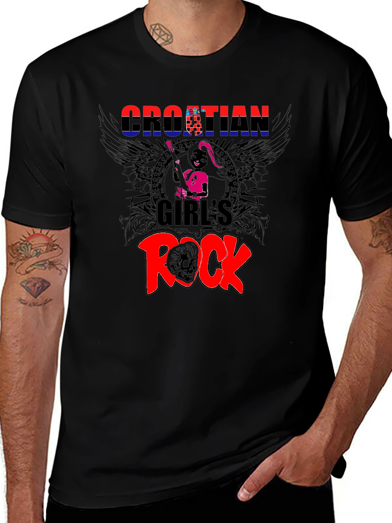 Croatian Girls Rock T-Shirt - Black Graphic Tee