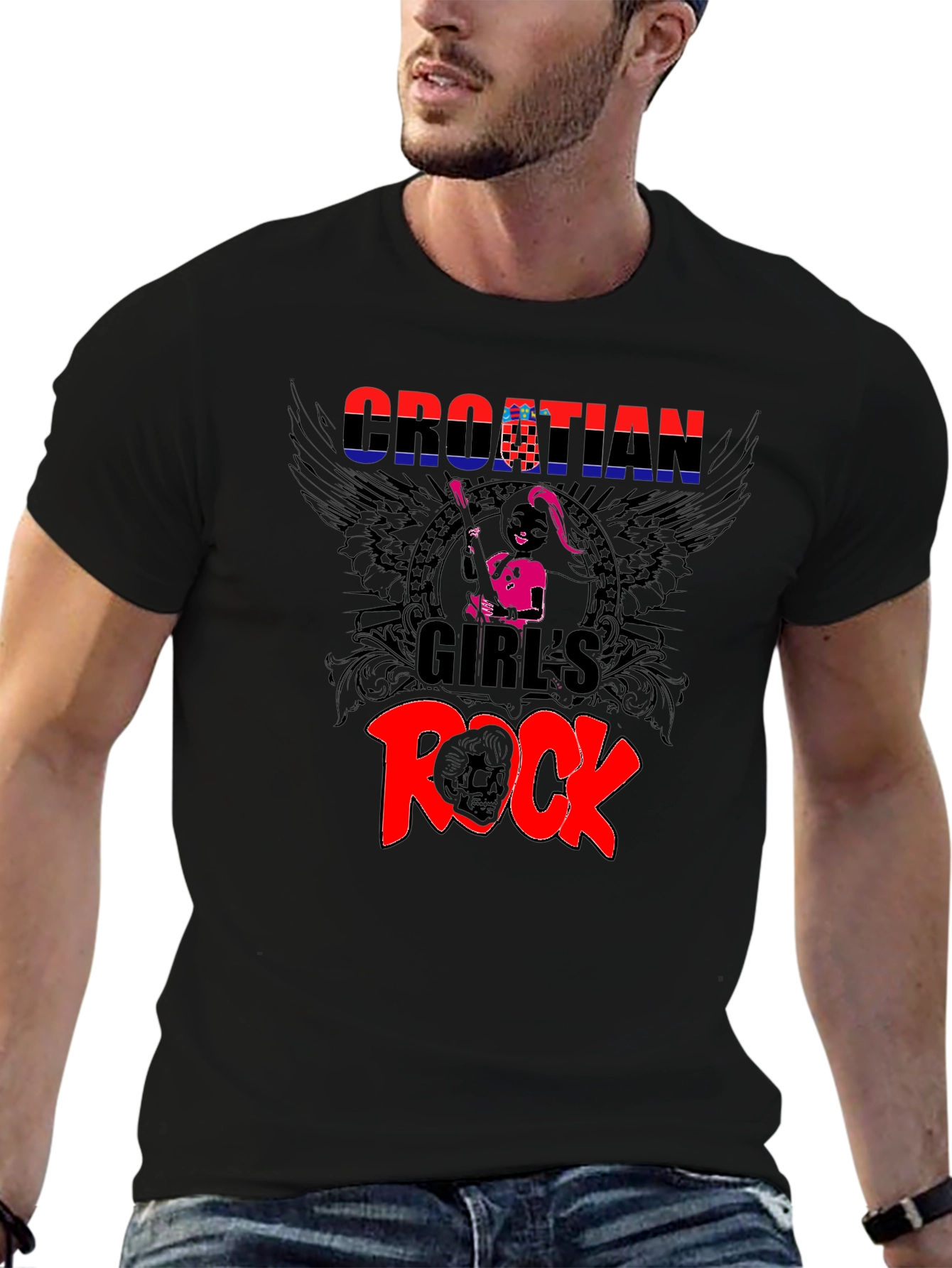 Croatian Girls Rock T-Shirt - Black Graphic Tee