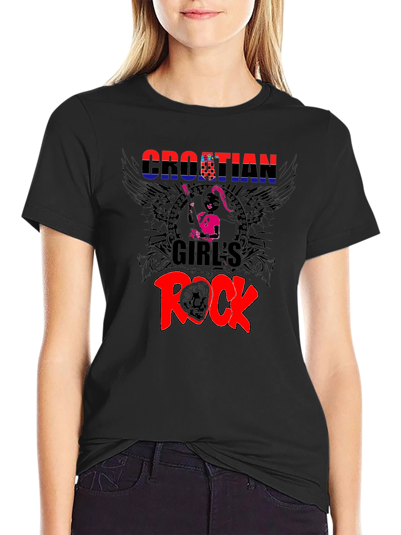 Croatian Girls Rock T-Shirt - Black Graphic Tee