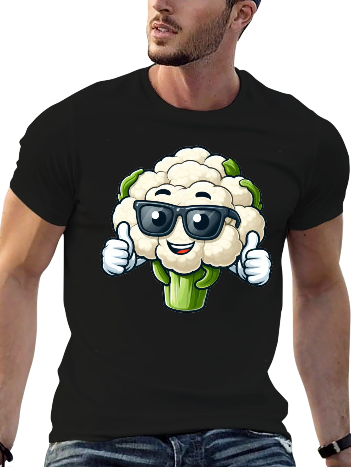 Cool Cauliflower Graphic Tee - Black Cotton