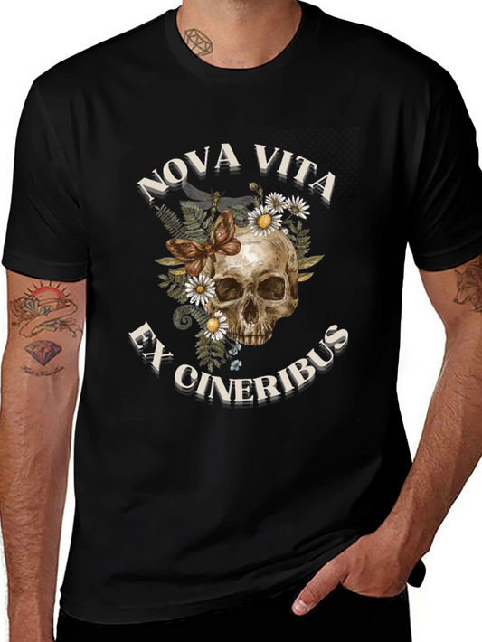 Skull & Floral Graphic T-Shirt - Nova Vita Ex Cineribus