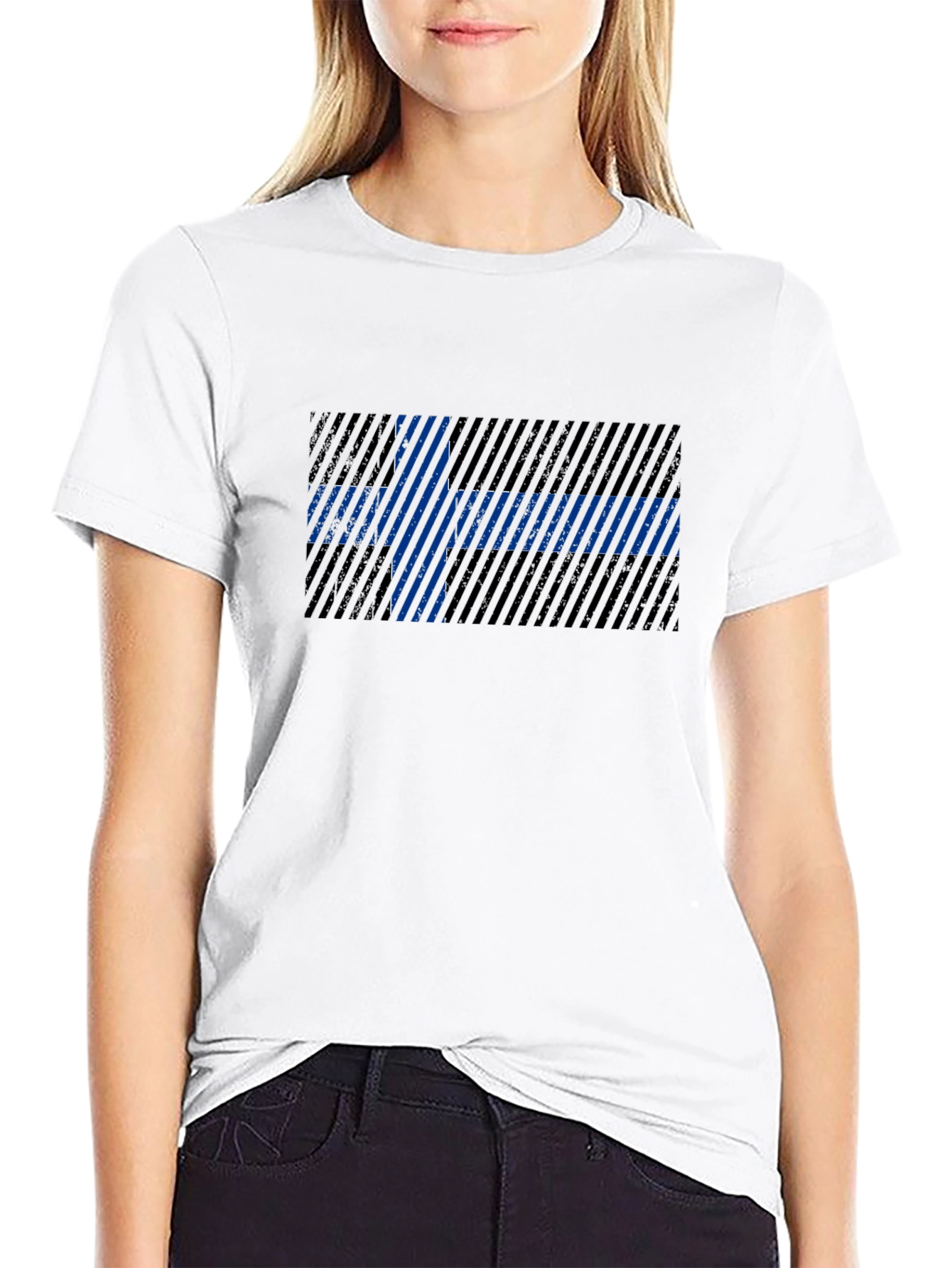 Striped Finland Flag Graphic T-Shirt