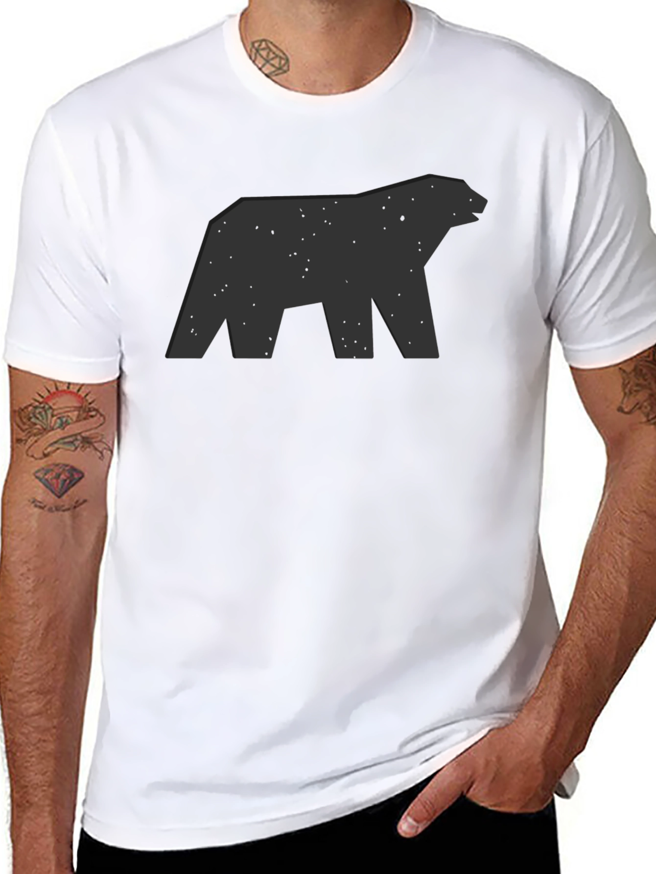 Geometric Bear Graphic Black T-Shirt