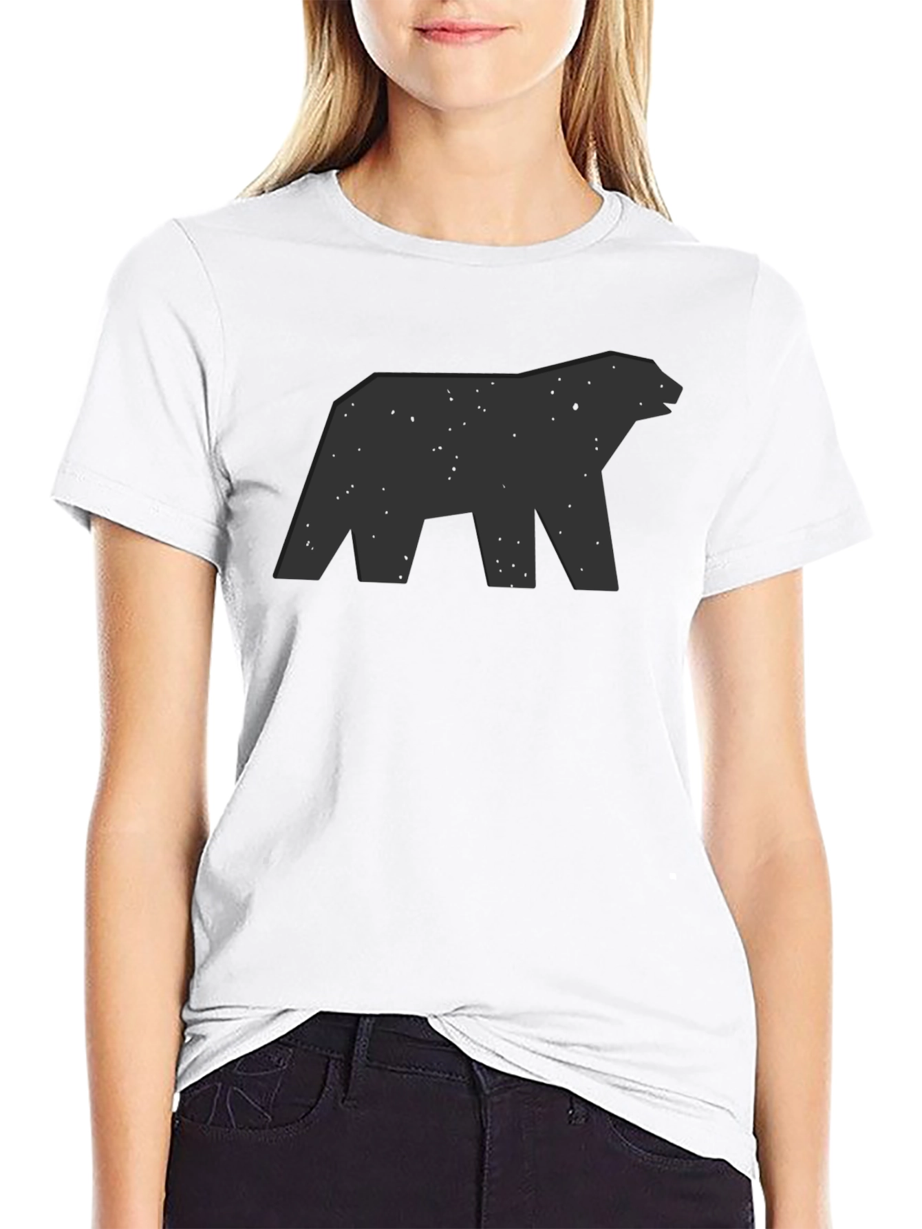 Geometric Bear Graphic Black T-Shirt