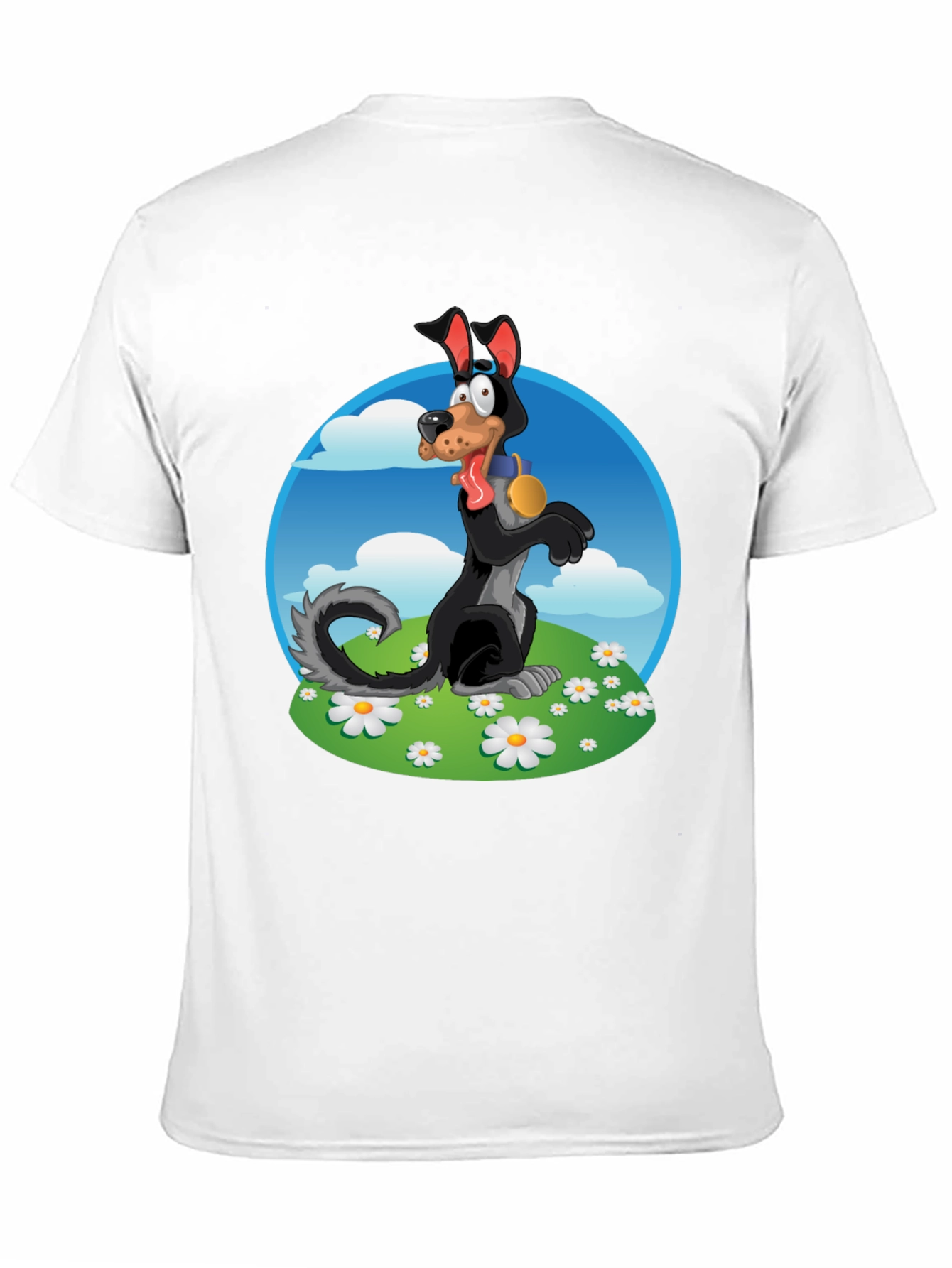 Cartoon Dog Graphic Tee - Black Cotton Blend