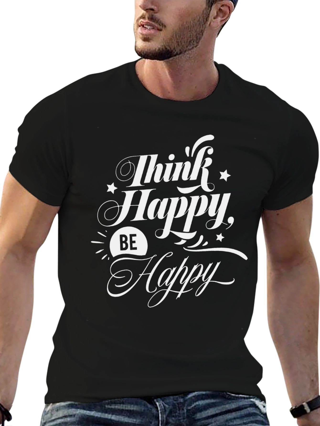 Think Happy Be Happy Graphic Tee Black