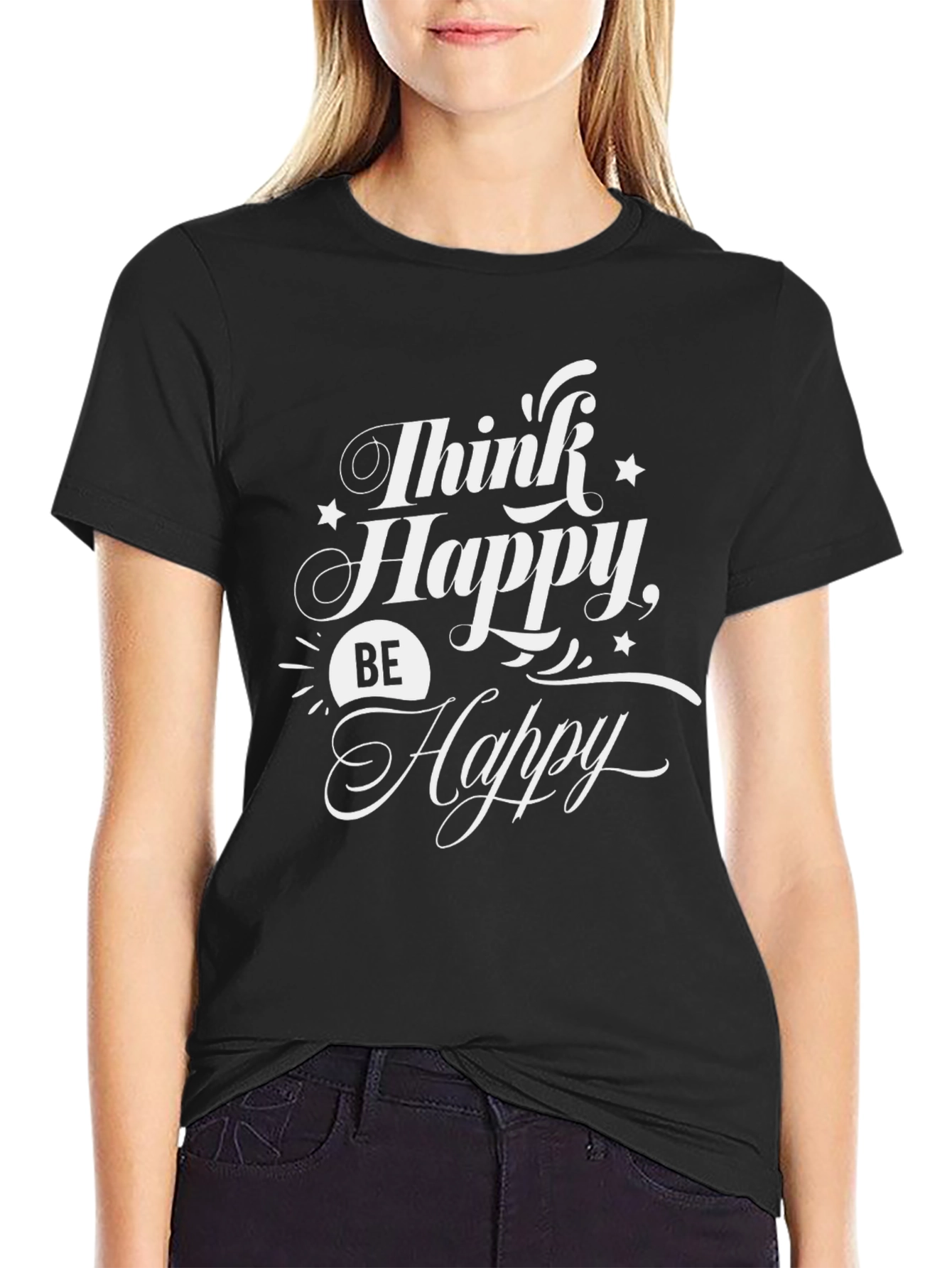 Think Happy Be Happy Graphic Tee Black