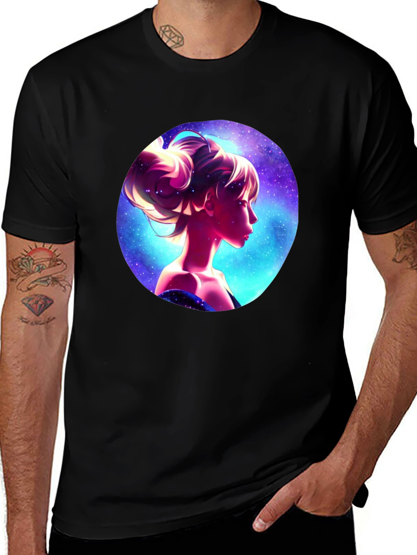 Cosmic Woman Graphic Tee - Stylish Black T-Shirt