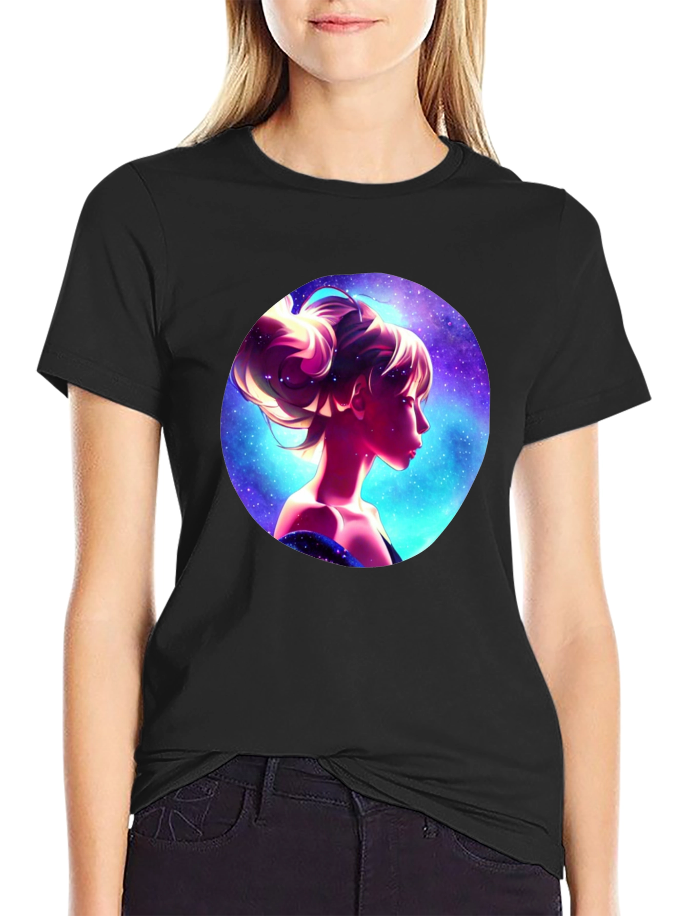 Cosmic Woman Graphic Tee - Stylish Black T-Shirt