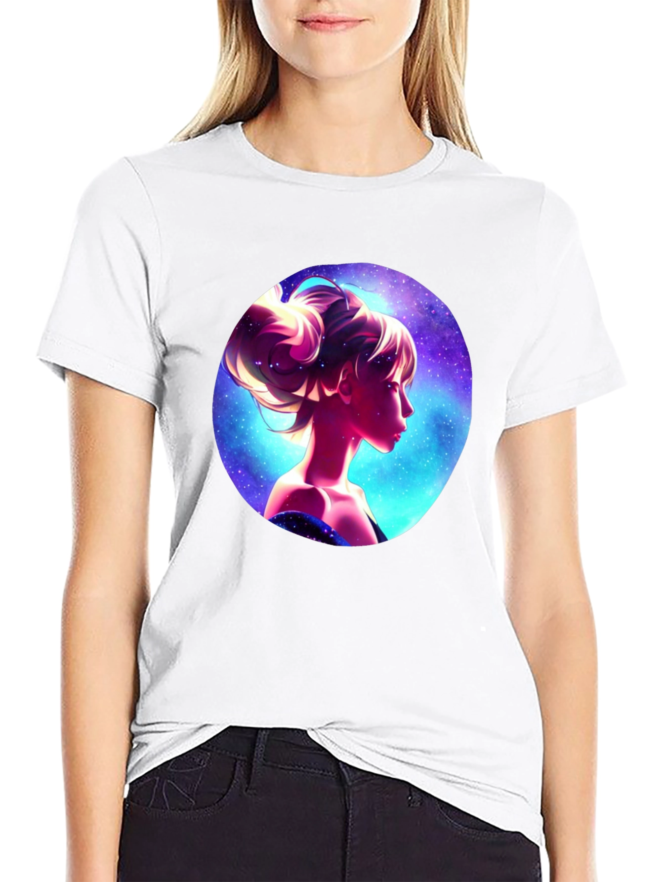 Cosmic Woman Graphic Tee - Stylish Black T-Shirt