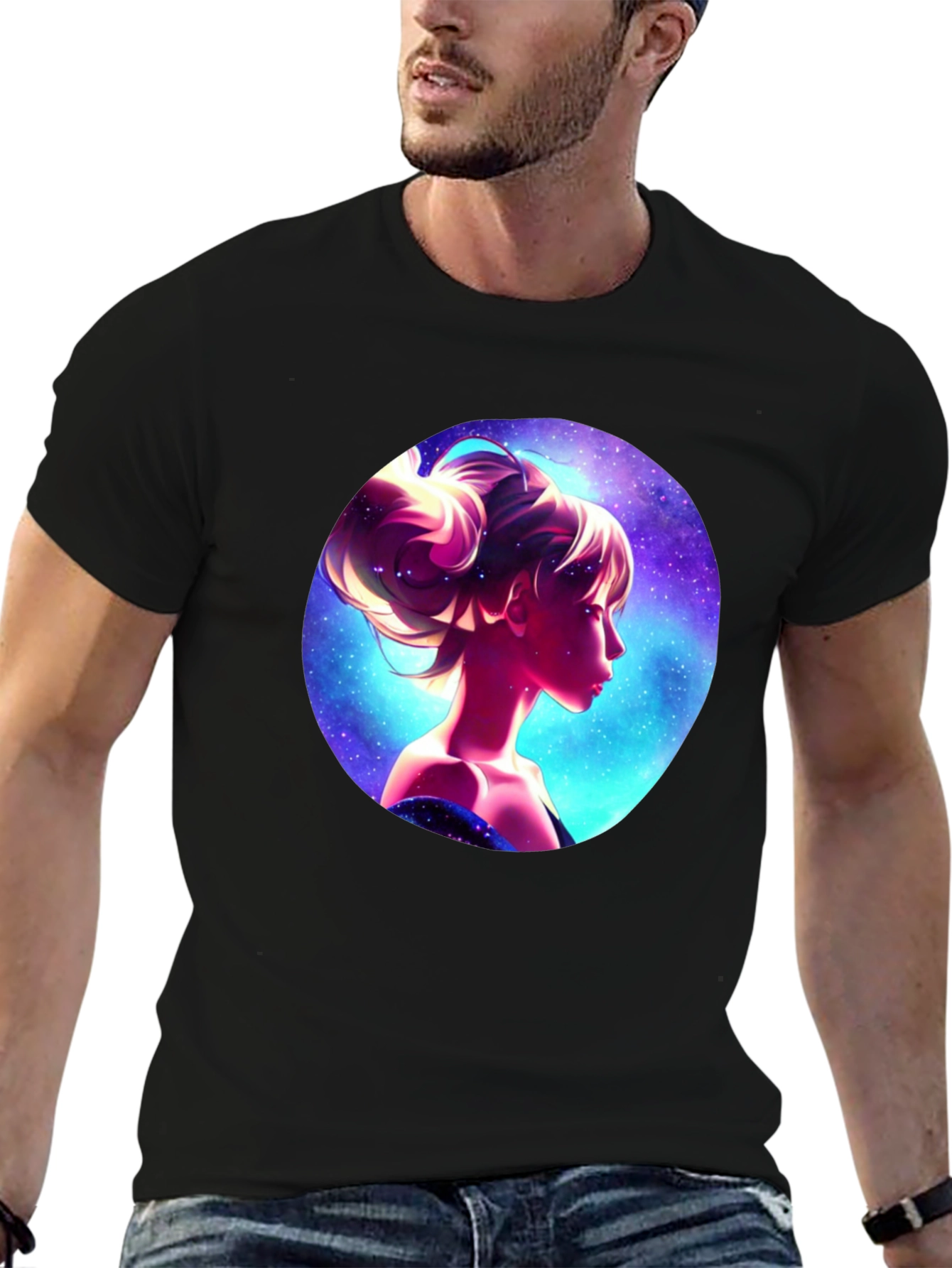 Cosmic Woman Graphic Tee - Stylish Black T-Shirt