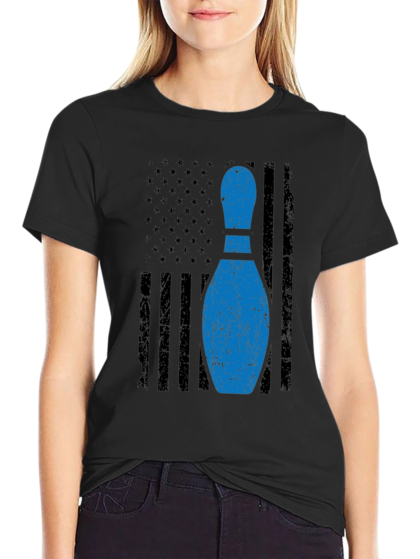 Bowling Pin Flag T-Shirt - Patriotic Bowler Tee