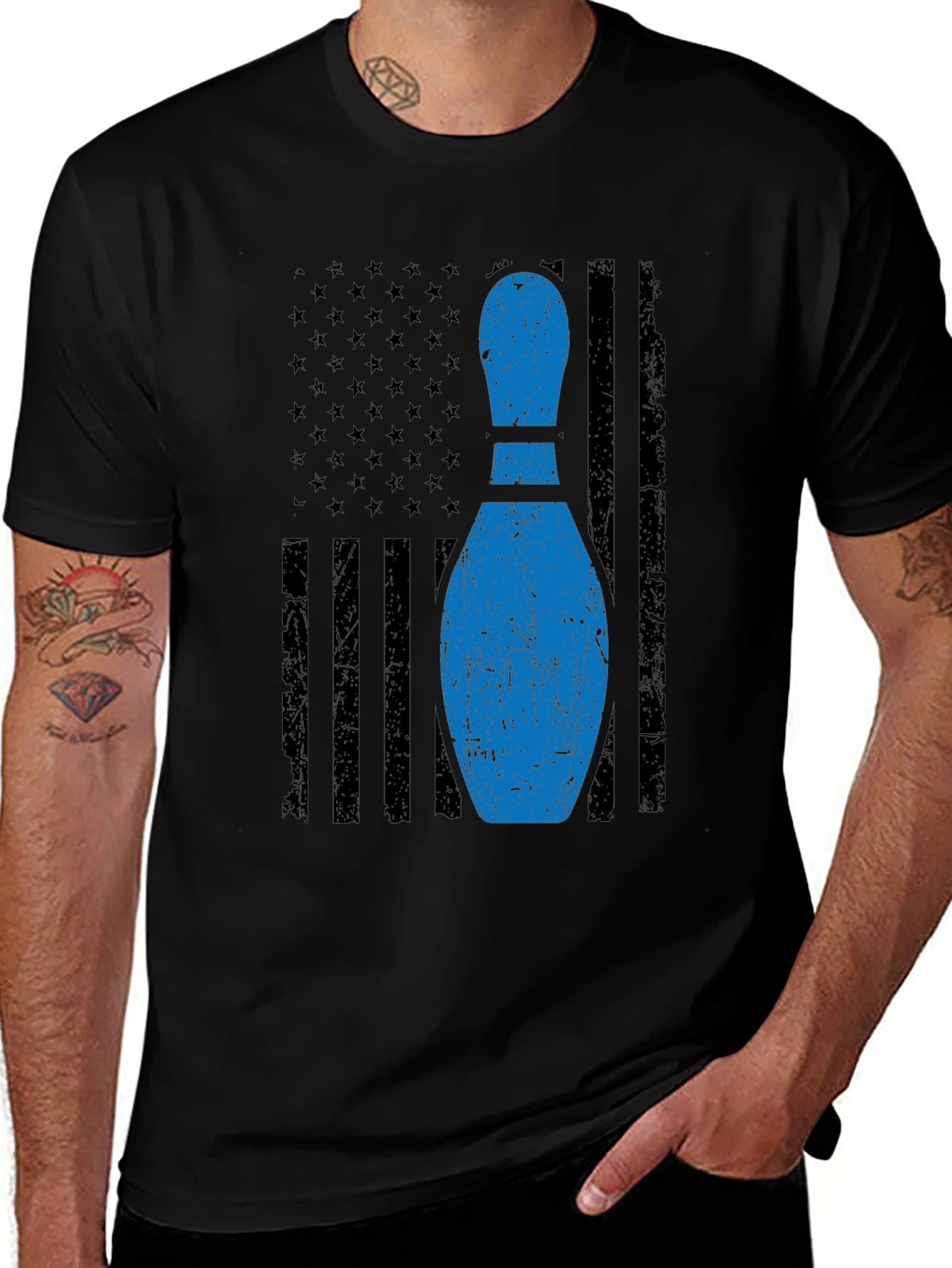 Bowling Pin Flag T-Shirt - Patriotic Bowler Tee