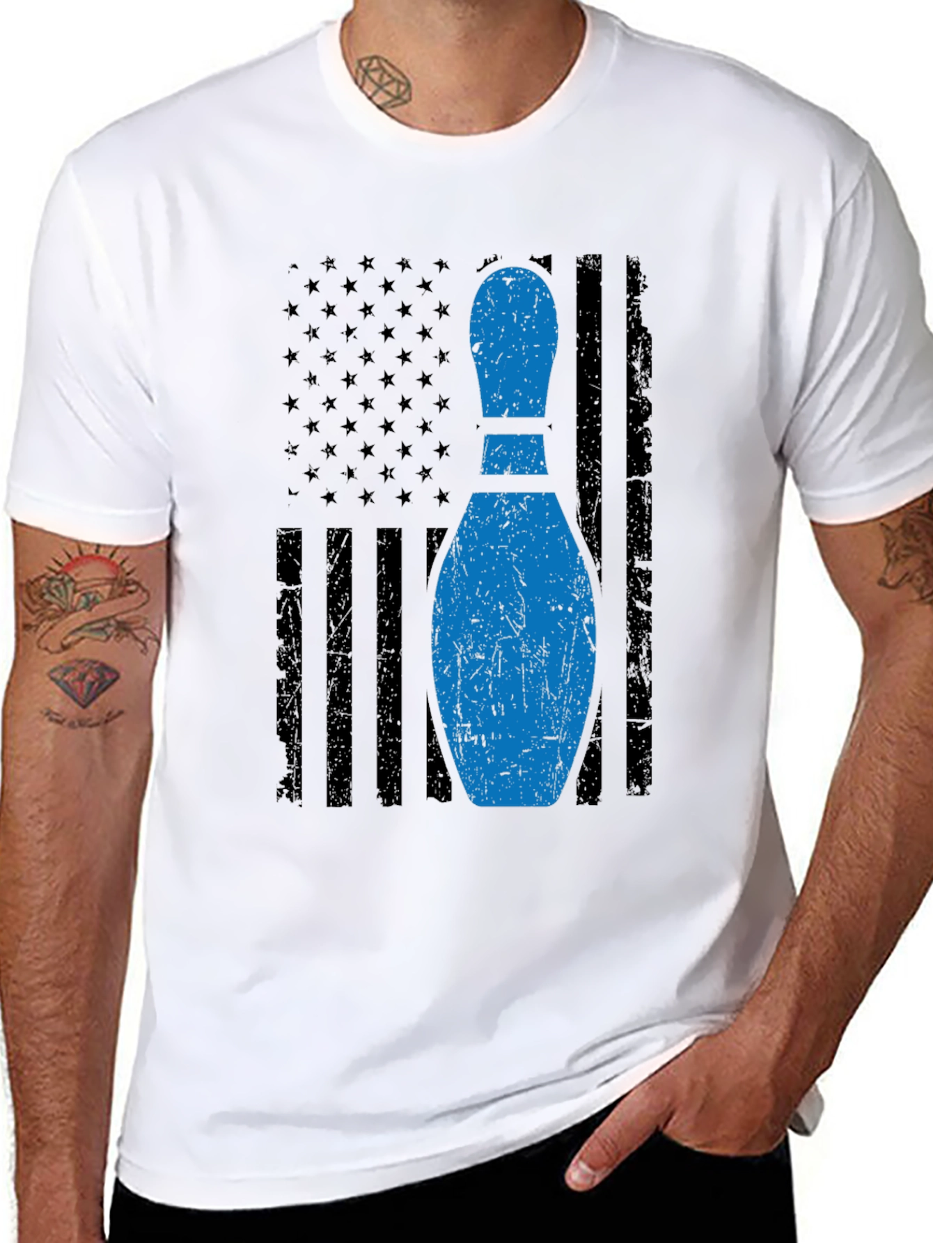 Bowling Pin Flag T-Shirt - Patriotic Bowler Tee